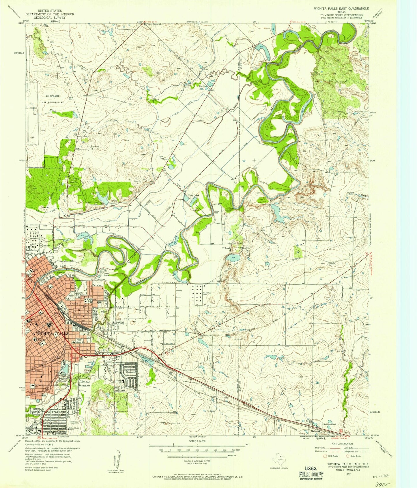 Classic USGS Wichita Falls East Texas 7.5'x7.5' Topo Map Image