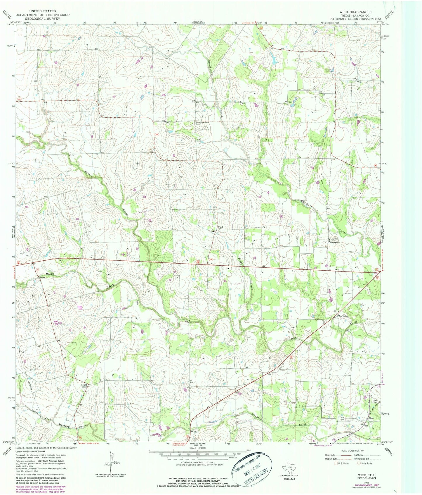 Classic USGS Wied Texas 7.5'x7.5' Topo Map Image