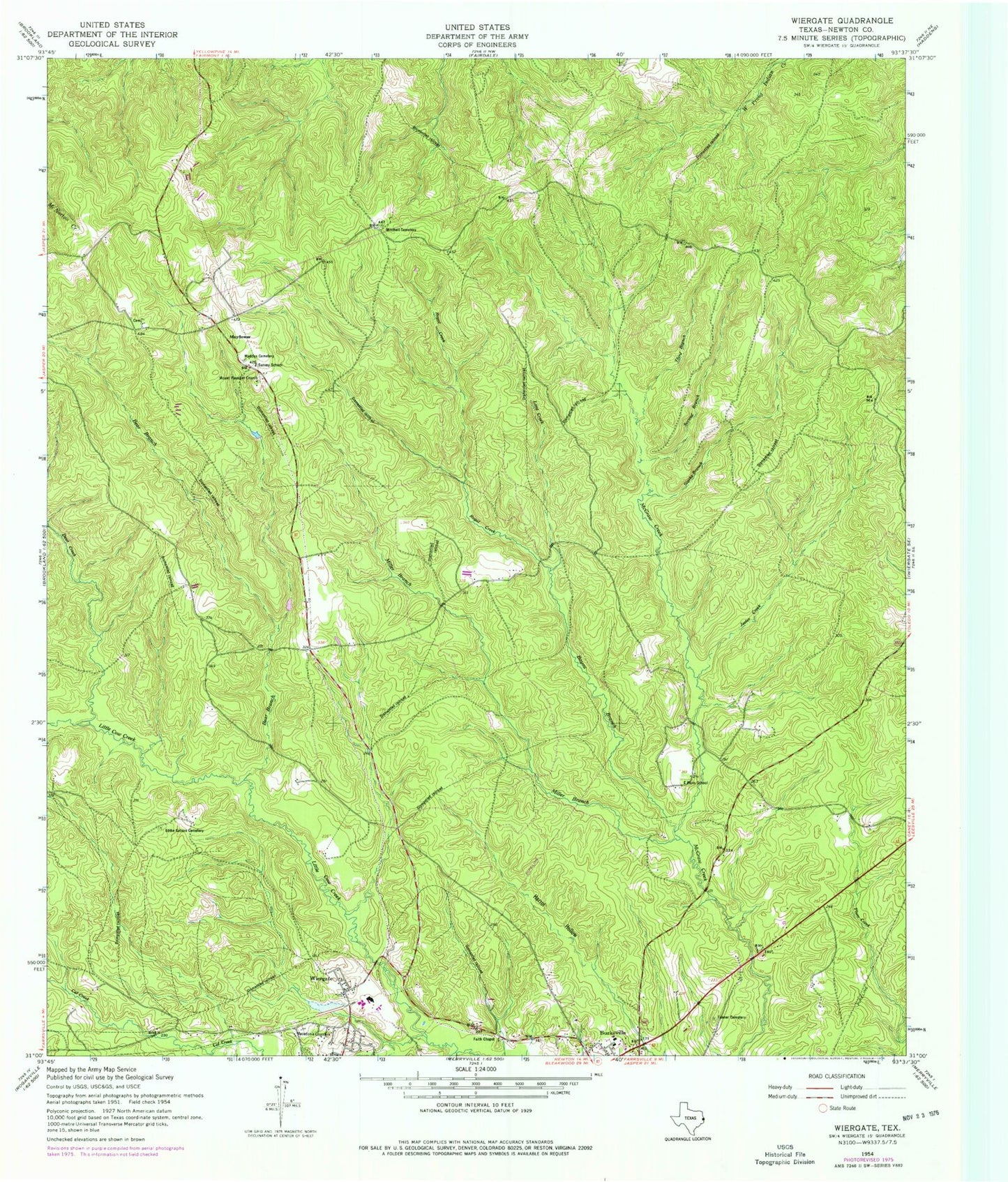 Classic USGS Wiergate Texas 7.5'x7.5' Topo Map Image