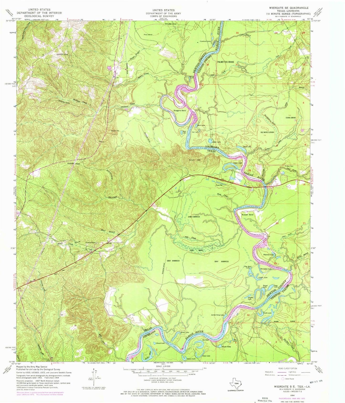 Classic USGS Wiergate SE Texas 7.5'x7.5' Topo Map Image
