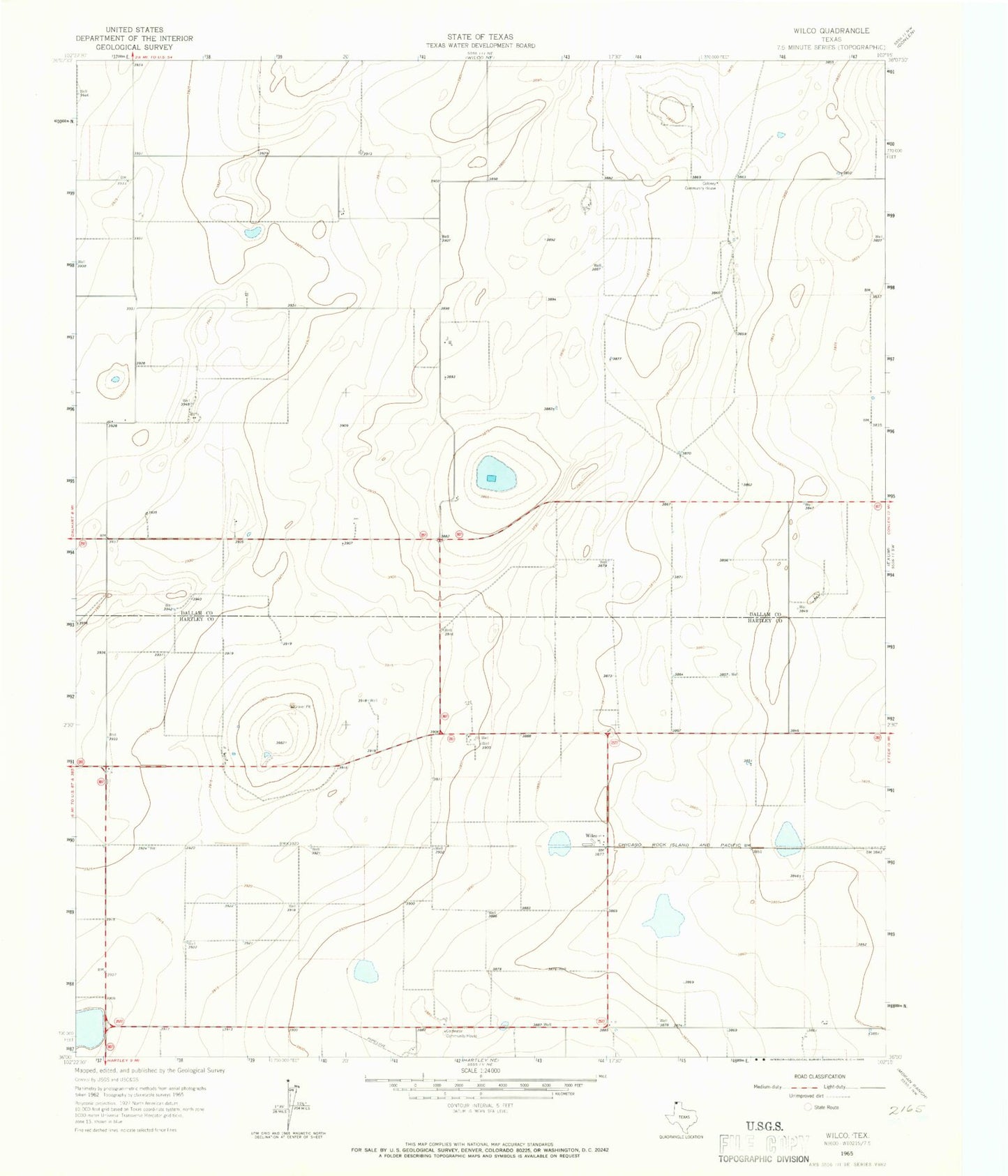Classic USGS Wilco Texas 7.5'x7.5' Topo Map Image