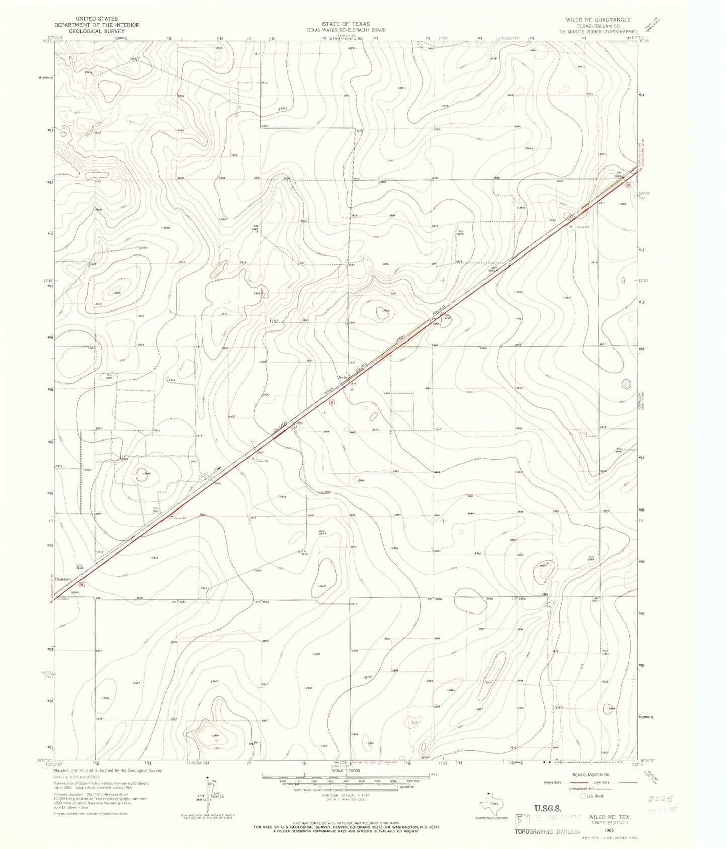 Classic USGS Wilco NE Texas 7.5'x7.5' Topo Map Image
