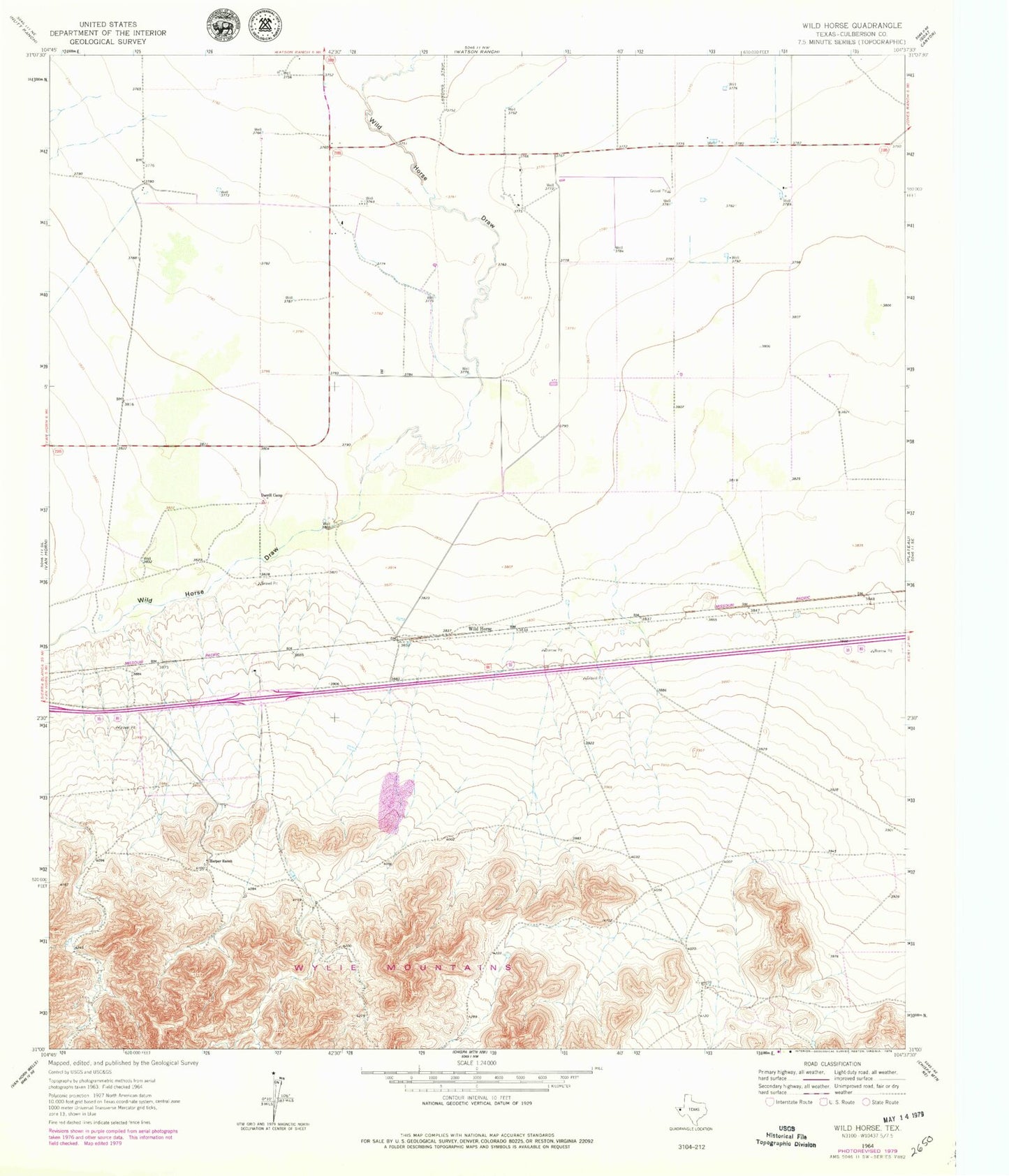 Classic USGS Wild Horse Texas 7.5'x7.5' Topo Map Image