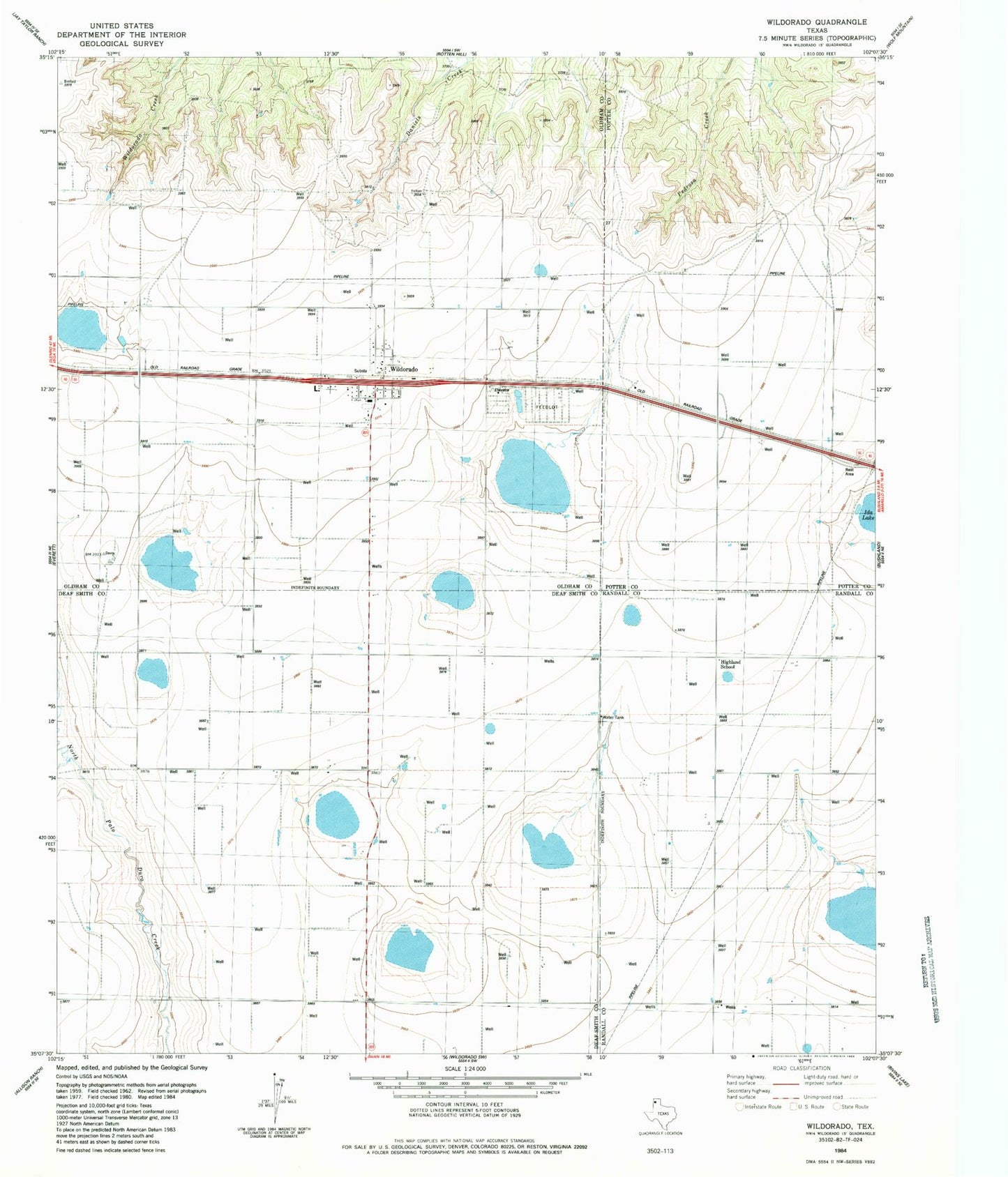 Classic USGS Wildorado Texas 7.5'x7.5' Topo Map Image