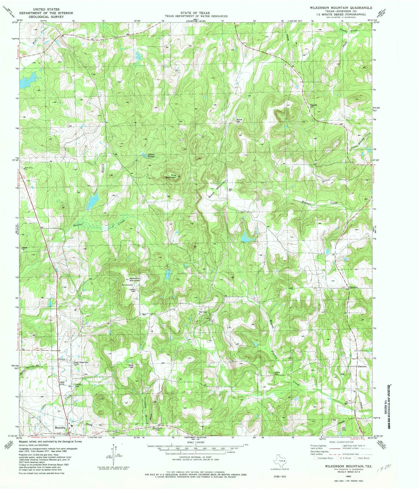 Classic USGS Wilkerson Mountain Texas 7.5'x7.5' Topo Map Image