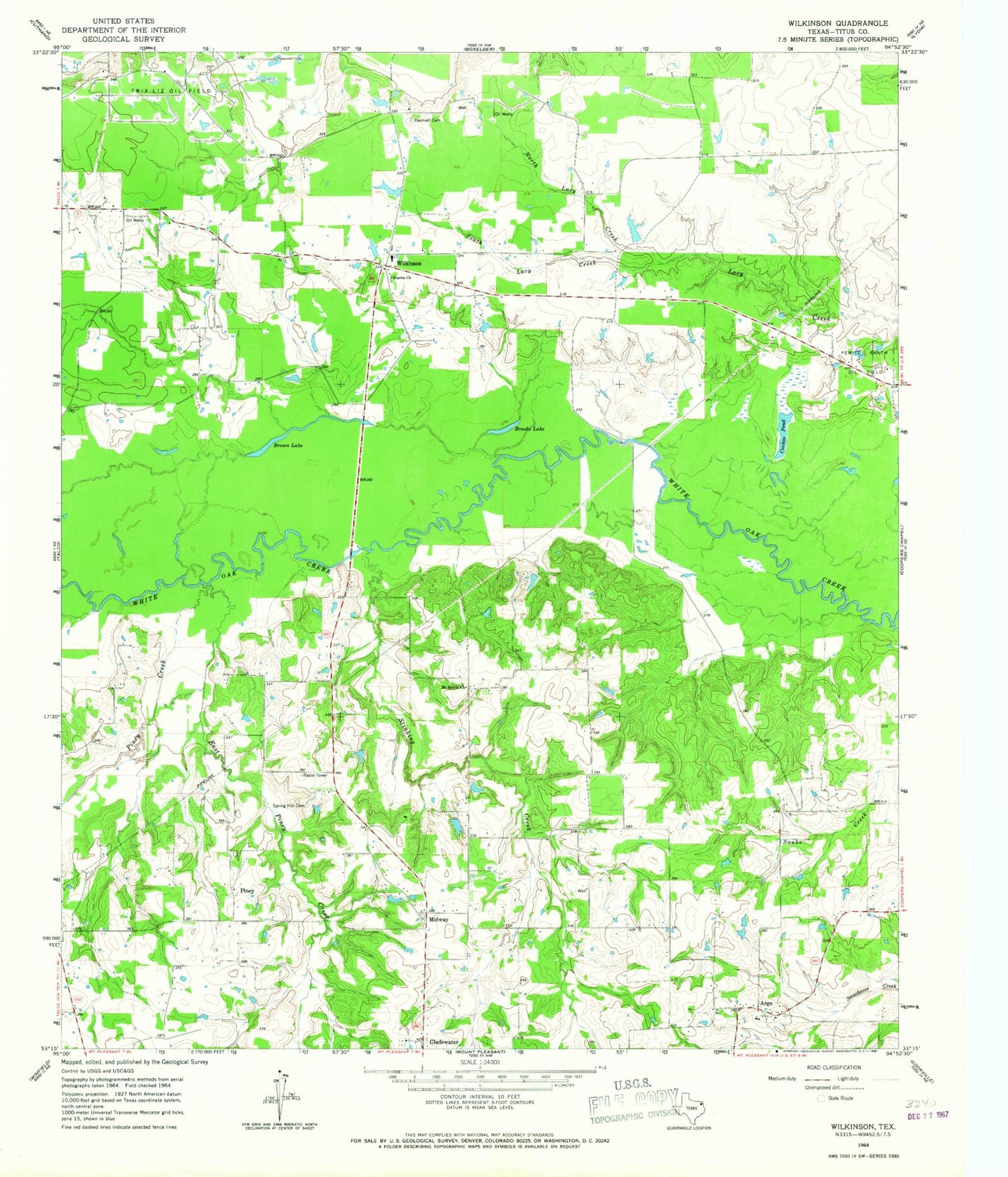 Classic USGS Wilkinson Texas 7.5'x7.5' Topo Map Image