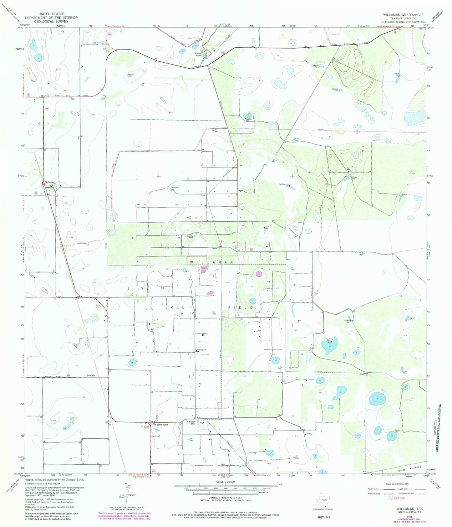 Classic USGS Willamar Texas 7.5'x7.5' Topo Map Image