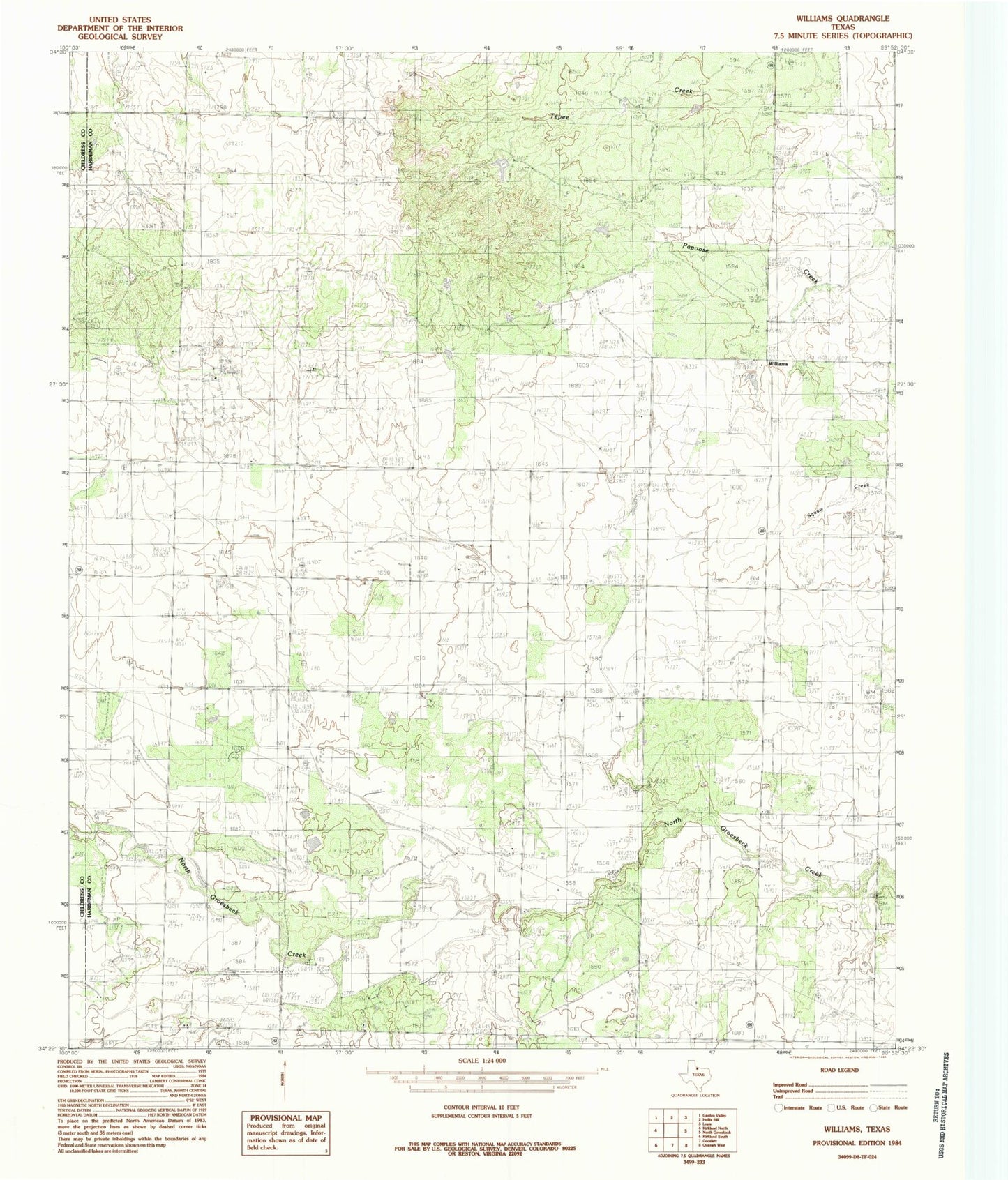 Classic USGS Williams Texas 7.5'x7.5' Topo Map Image
