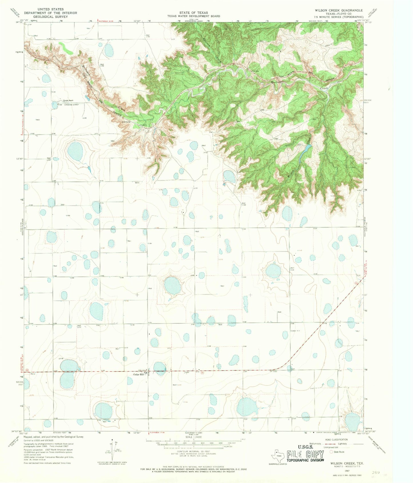 Classic USGS Wilson Creek Texas 7.5'x7.5' Topo Map Image