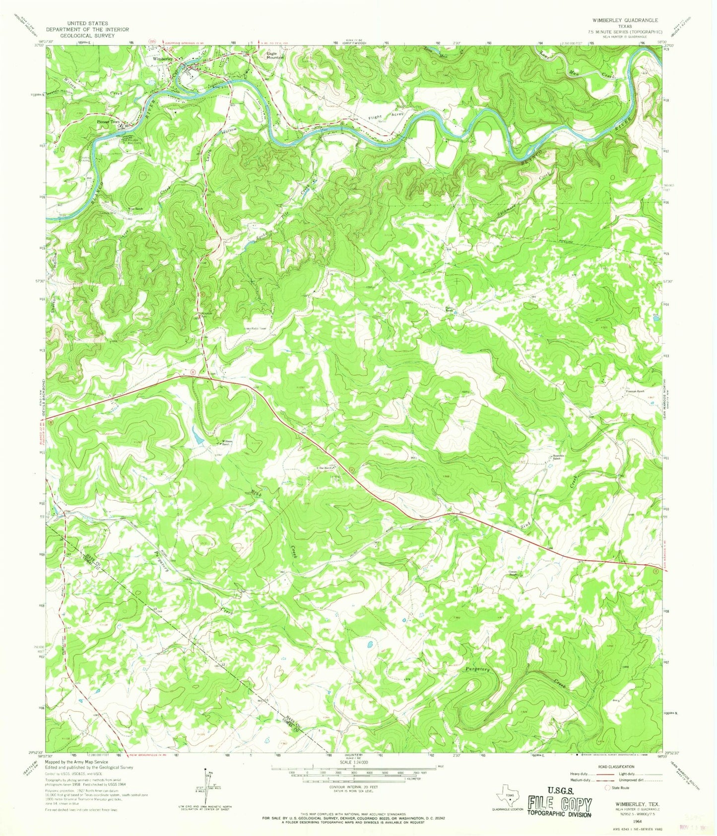 Classic USGS Wimberley Texas 7.5'x7.5' Topo Map Image