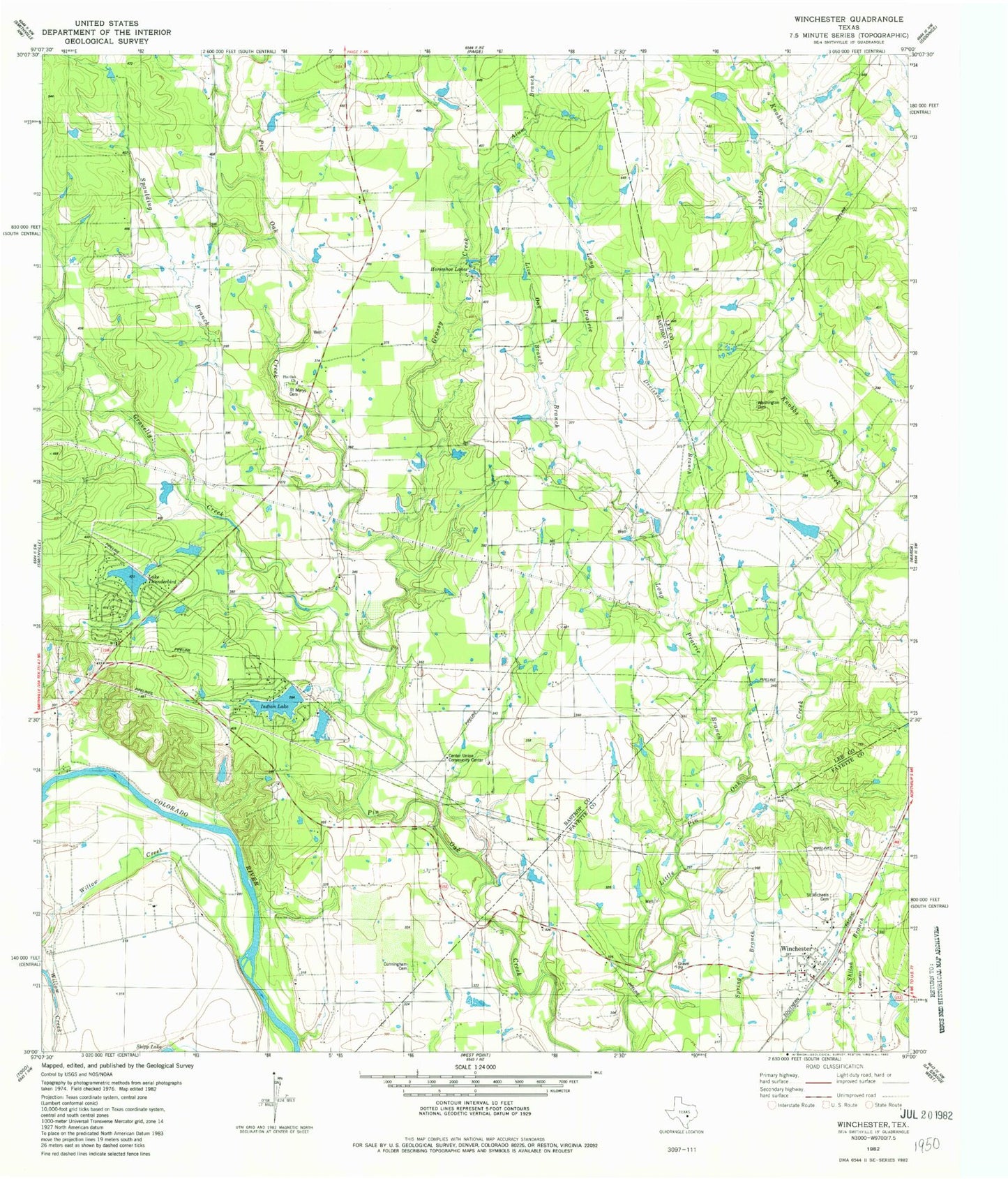 Classic USGS Winchester Texas 7.5'x7.5' Topo Map Image