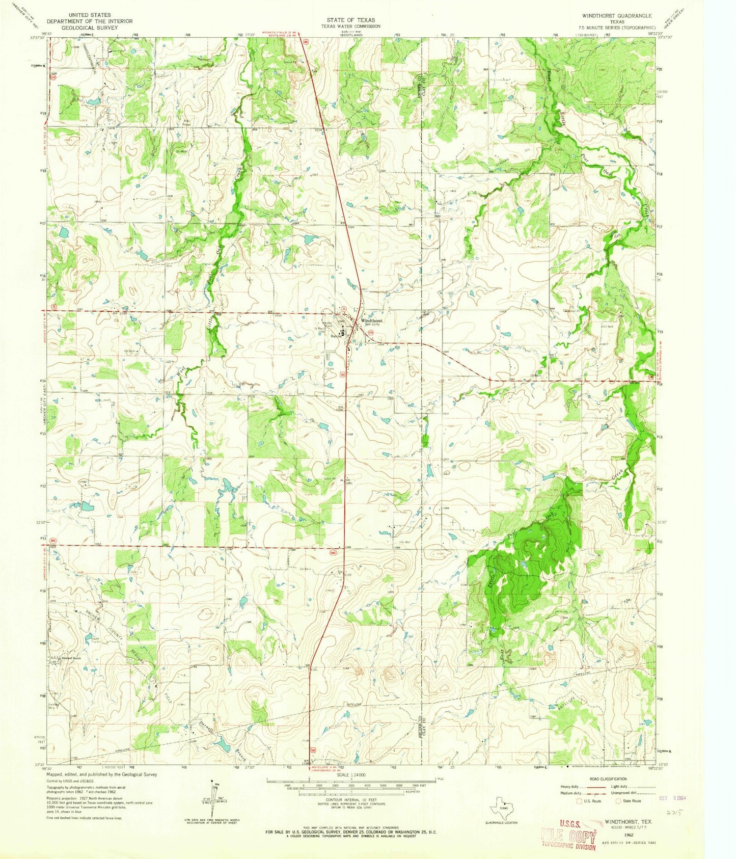 Classic USGS Windthorst Texas 7.5'x7.5' Topo Map Image