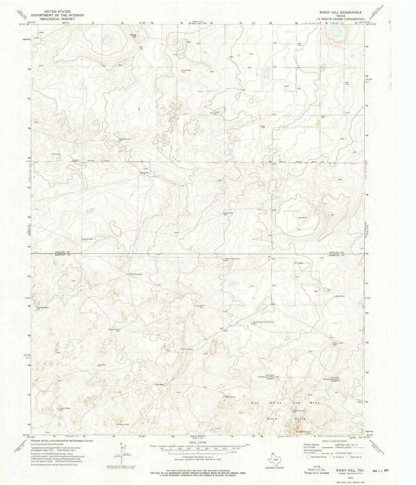 Classic USGS Windy Hill Texas 7.5'x7.5' Topo Map Image