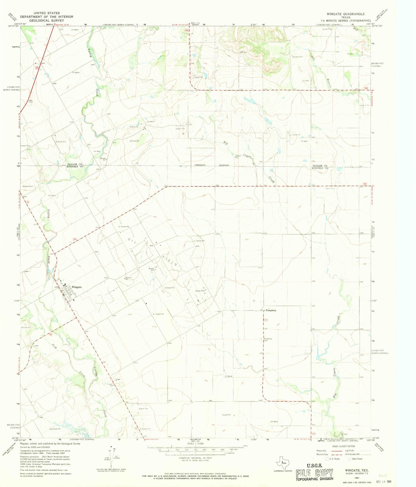Classic USGS Wingate Texas 7.5'x7.5' Topo Map Image