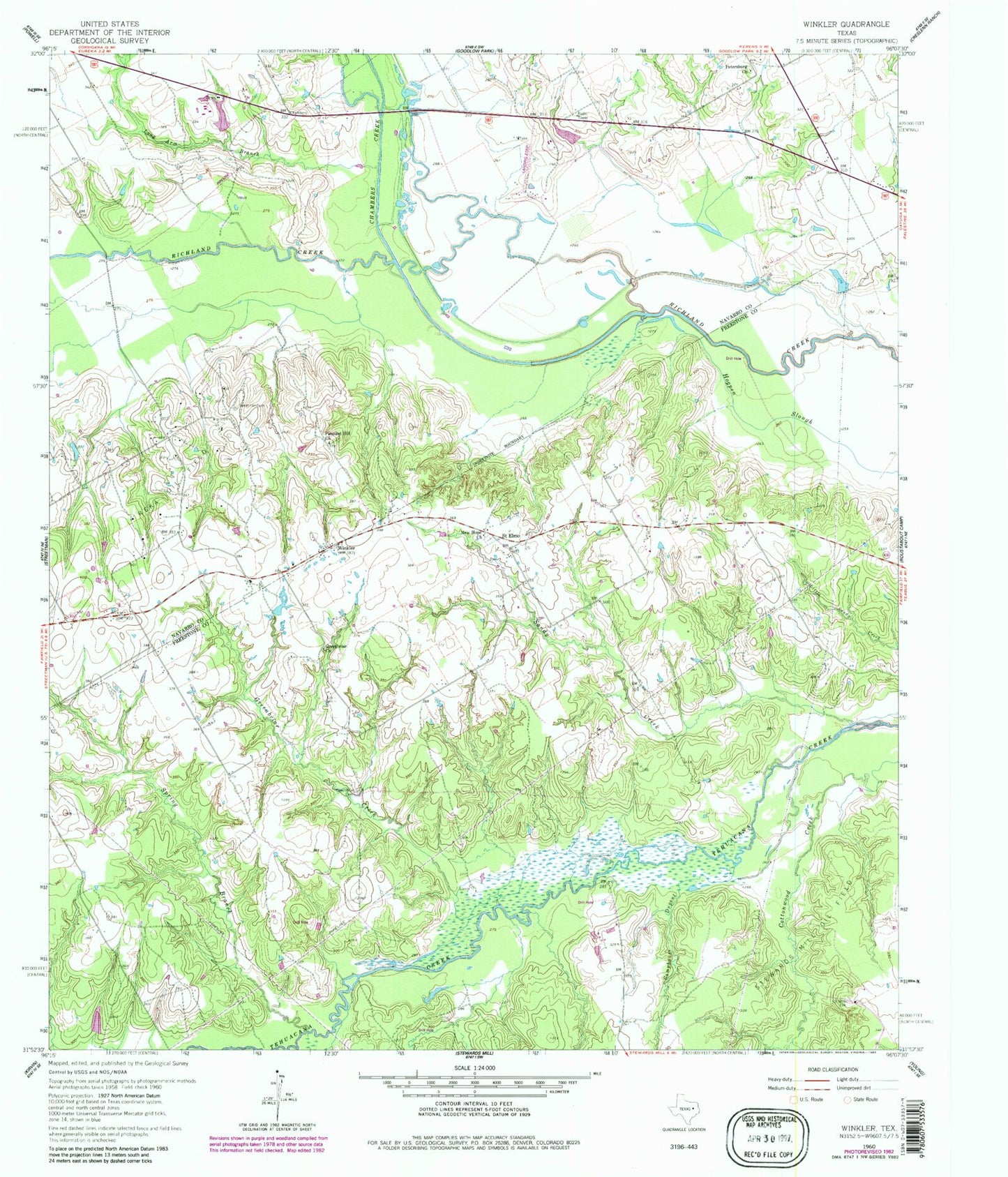 Classic USGS Winkler Texas 7.5'x7.5' Topo Map Image