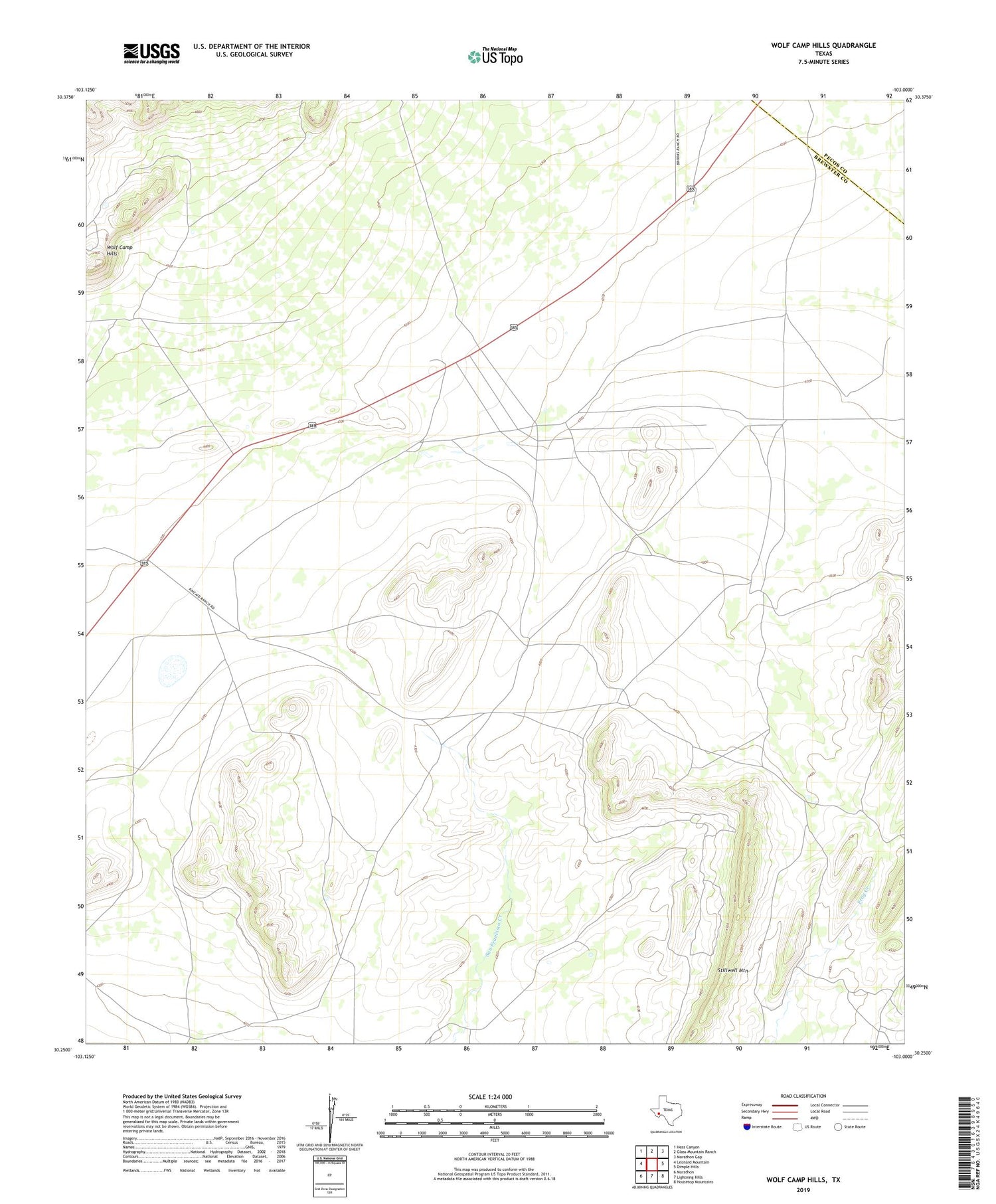 Wolf Camp Hills Texas US Topo Map Image