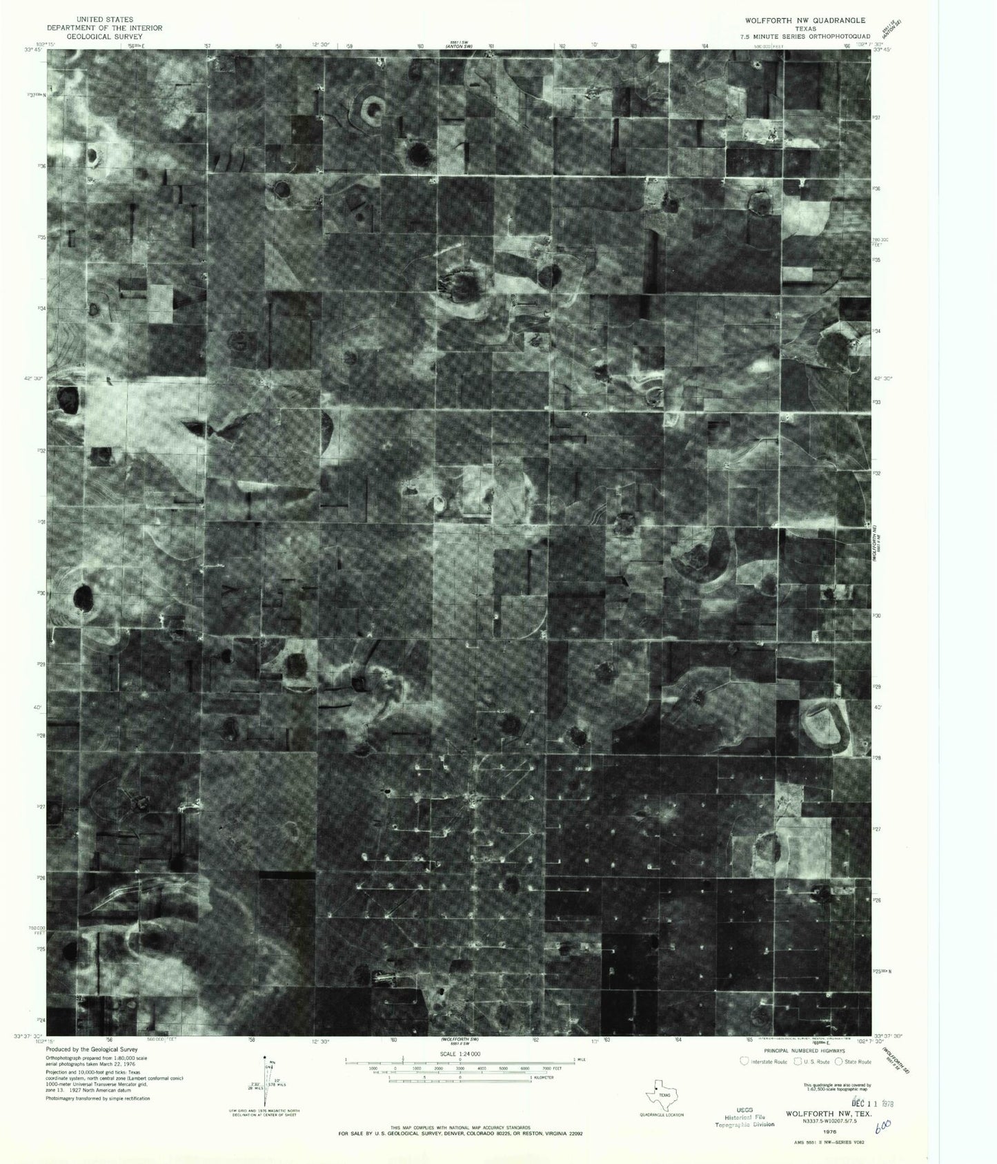 Classic USGS Wolfforth NW Texas 7.5'x7.5' Topo Map Image