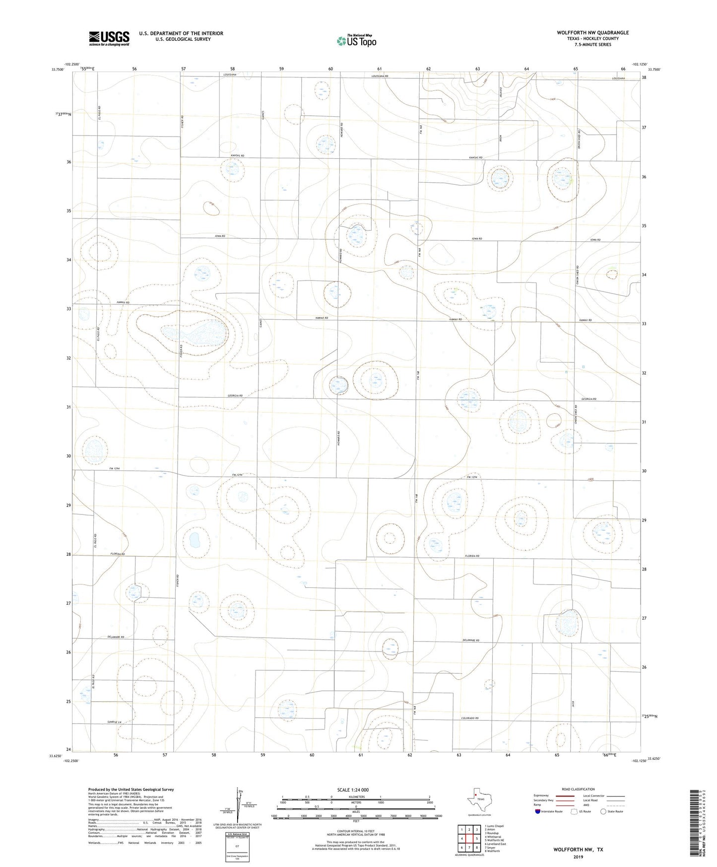 Wolfforth NW Texas US Topo Map Image