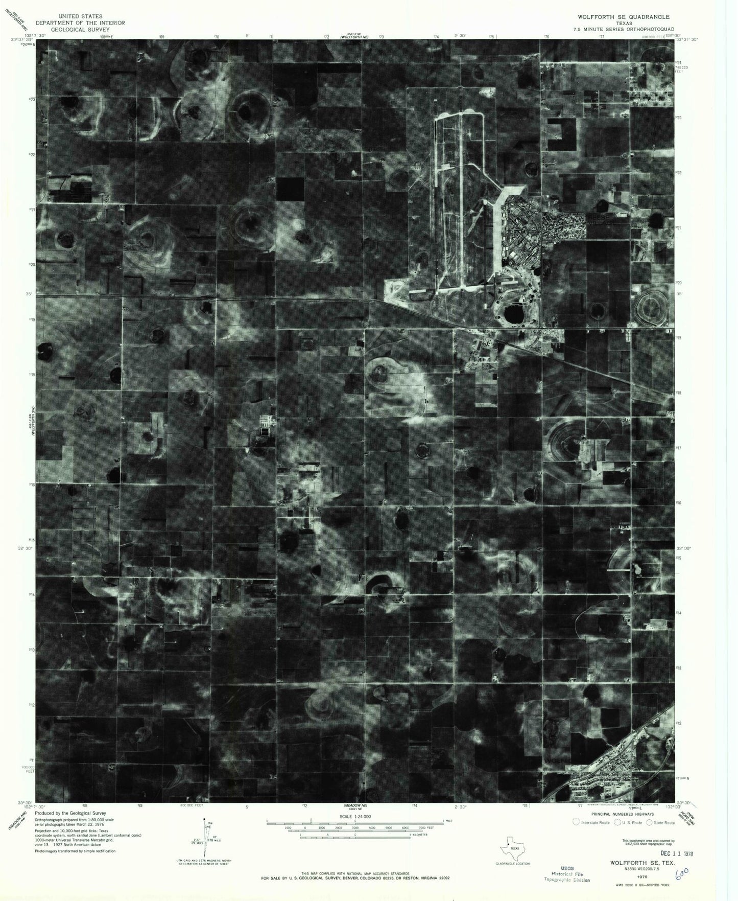Classic USGS Wolfforth Texas 7.5'x7.5' Topo Map Image