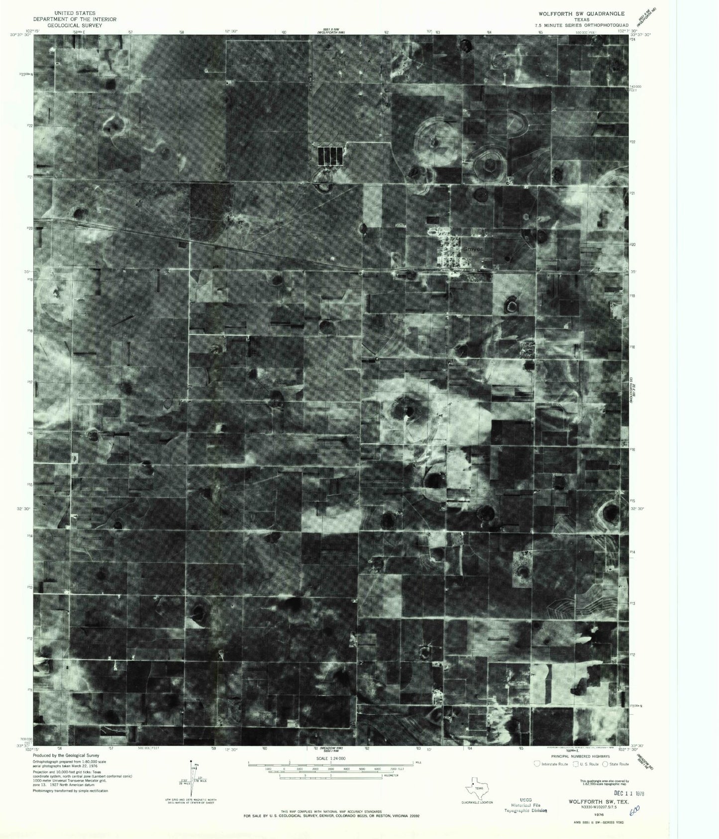 Classic USGS Smyer Texas 7.5'x7.5' Topo Map Image