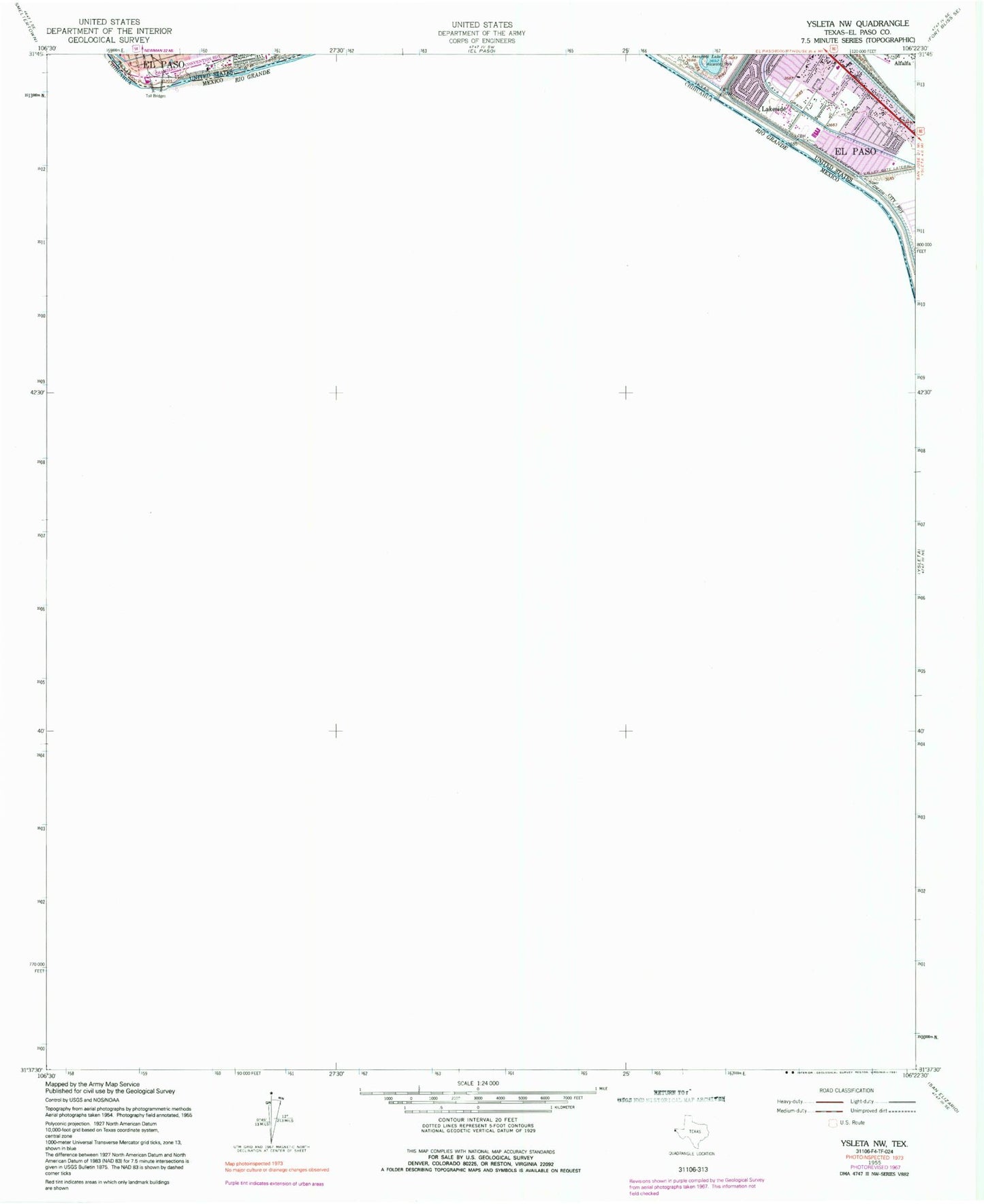 Classic USGS Ysleta NW Texas 7.5'x7.5' Topo Map Image