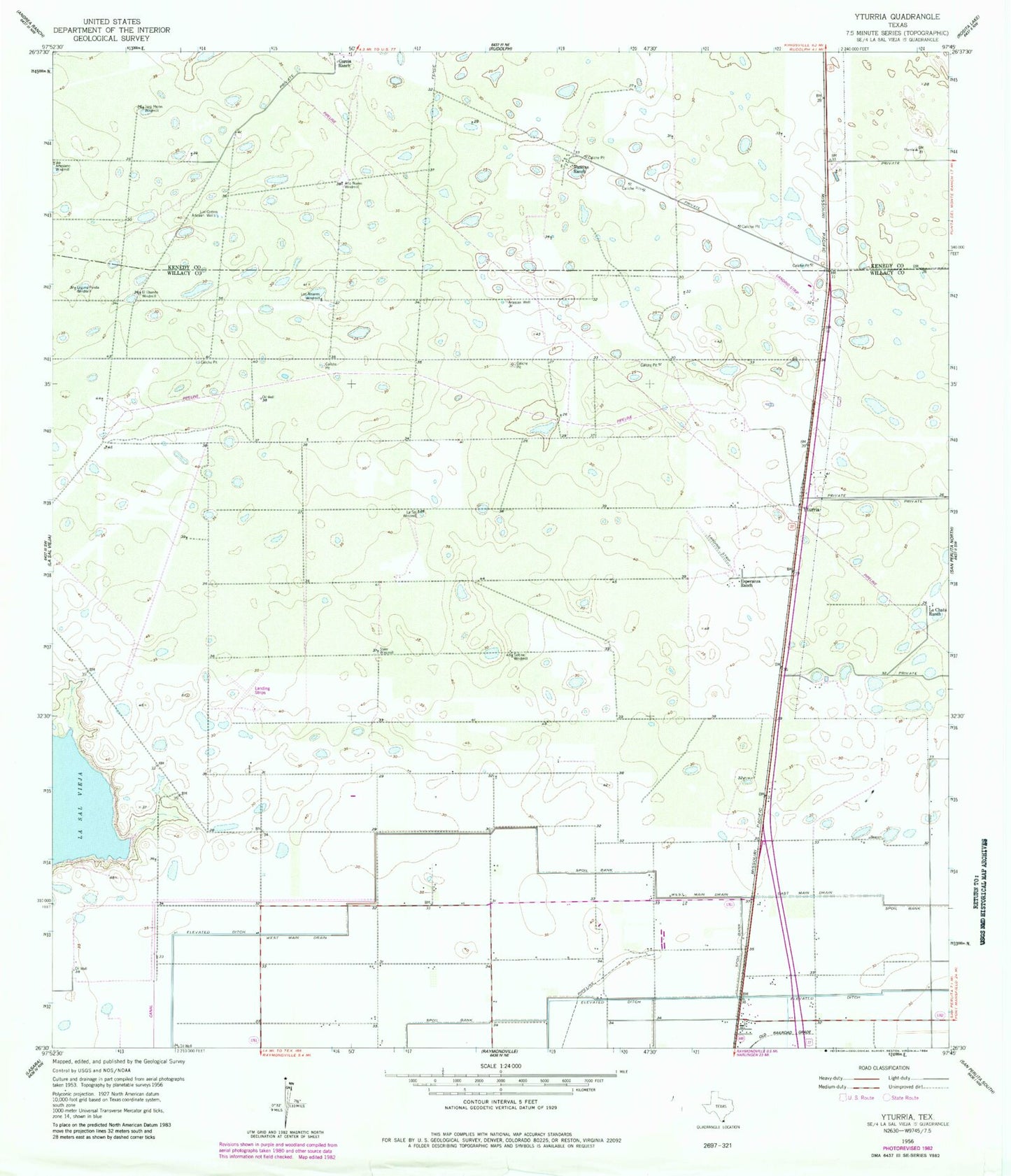 Classic USGS Yturria Texas 7.5'x7.5' Topo Map Image