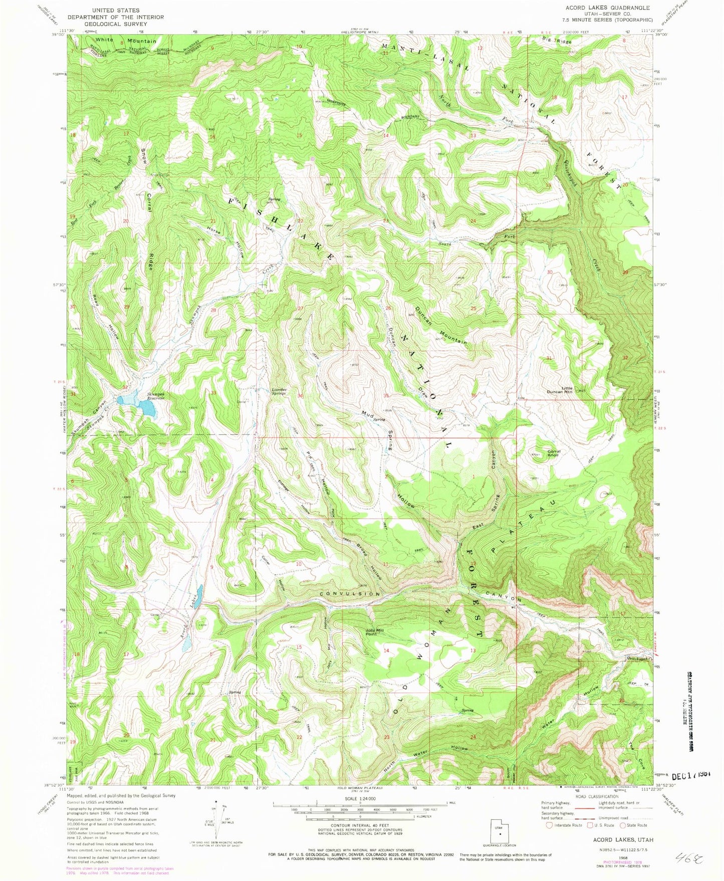 Classic USGS Acord Lakes Utah 7.5'x7.5' Topo Map Image