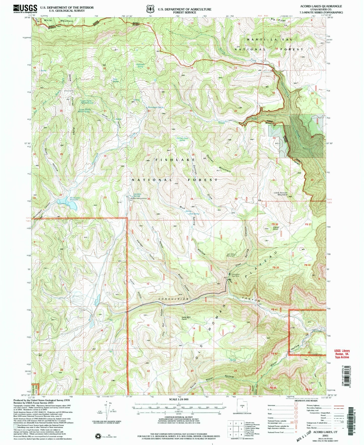 Classic USGS Acord Lakes Utah 7.5'x7.5' Topo Map Image
