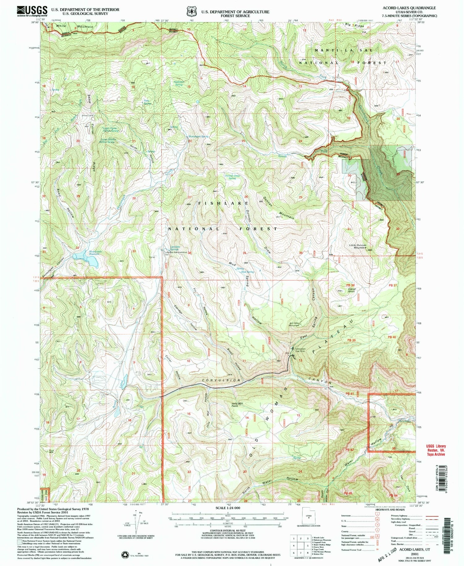 Classic USGS Acord Lakes Utah 7.5'x7.5' Topo Map Image