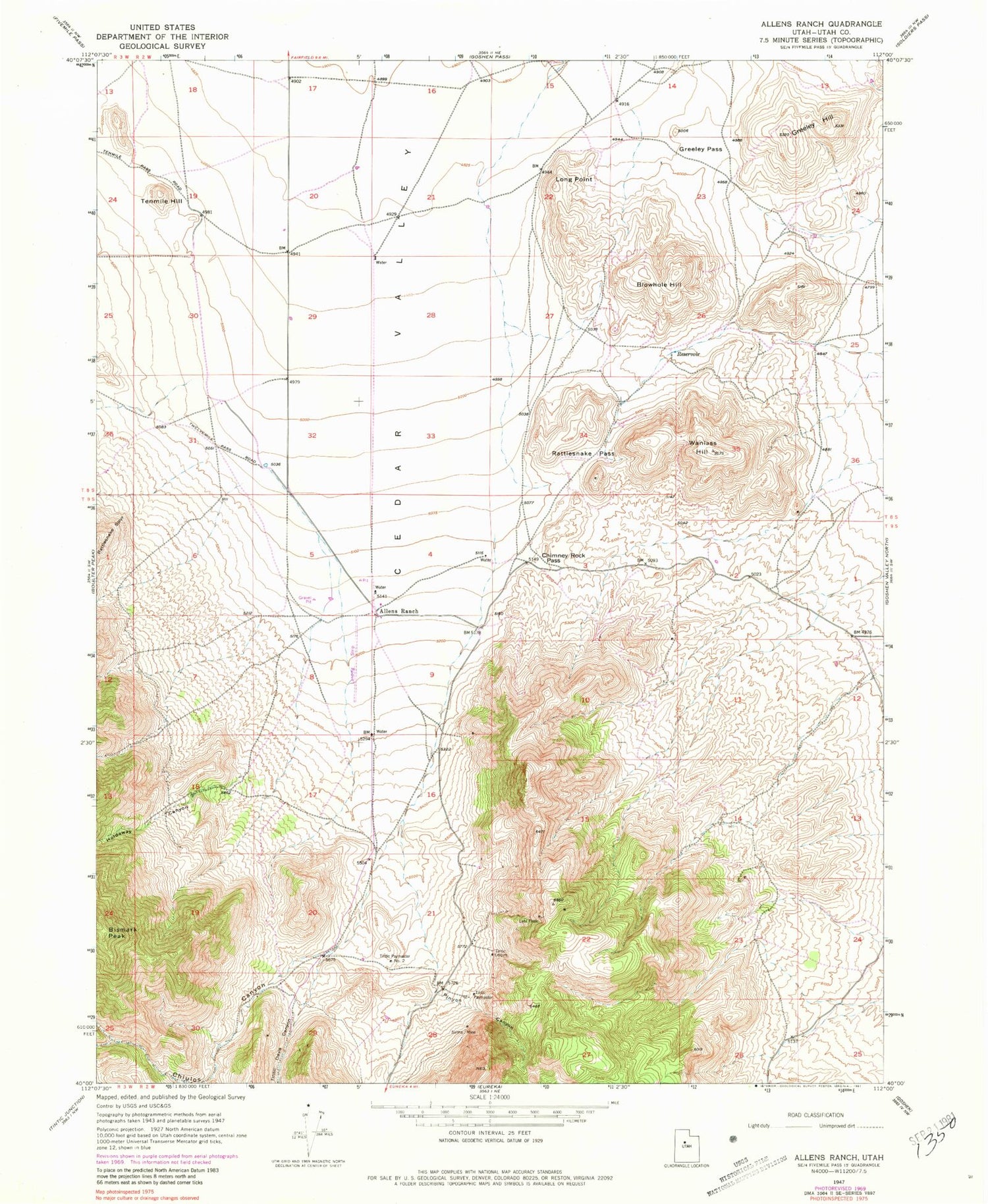 Classic USGS Allens Ranch Utah 7.5'x7.5' Topo Map Image