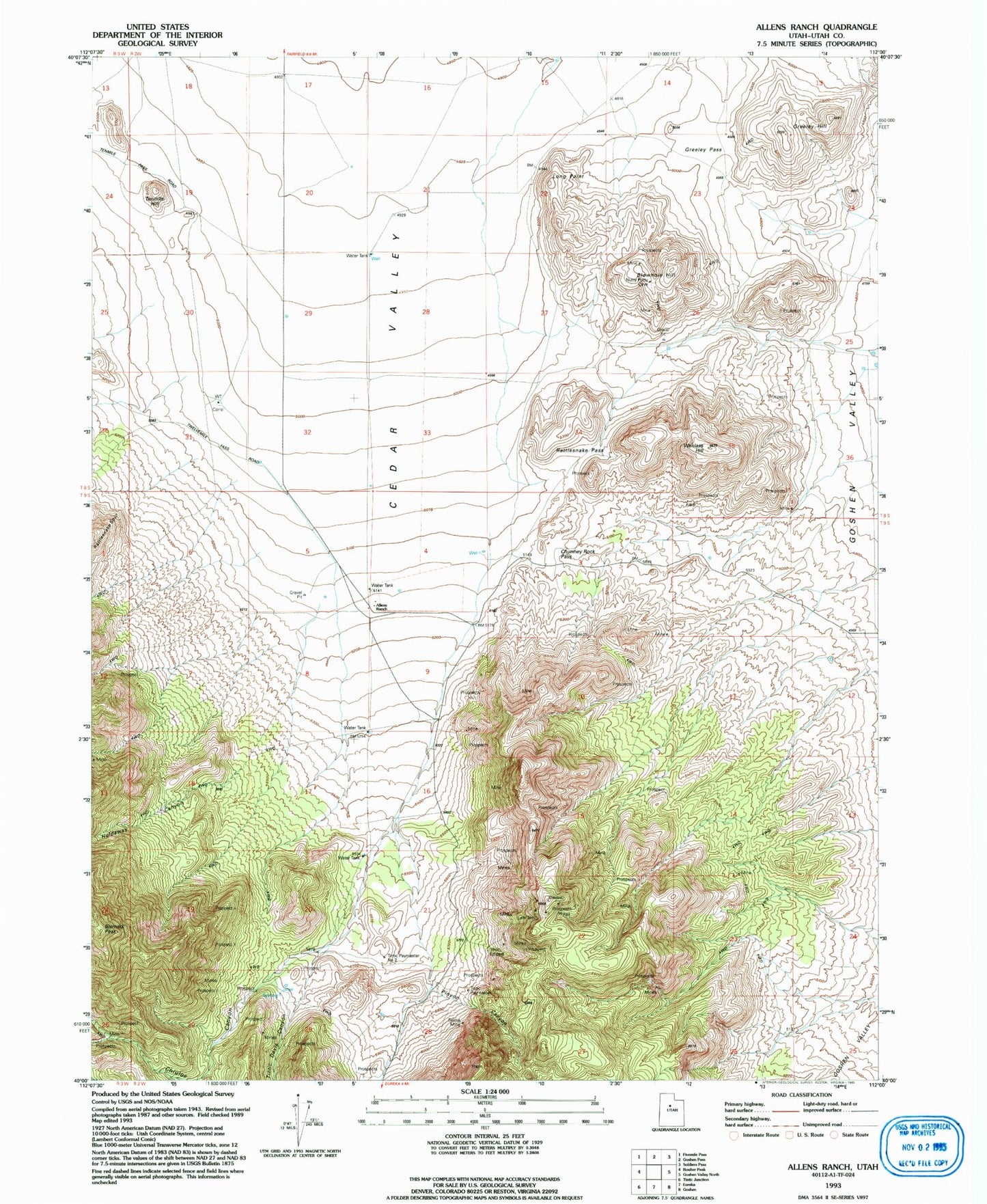 Classic USGS Allens Ranch Utah 7.5'x7.5' Topo Map Image