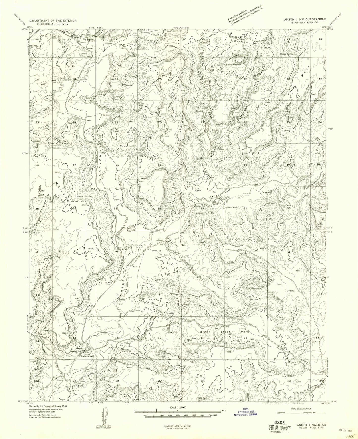 Classic USGS Hatch Trading Post Utah 7.5'x7.5' Topo Map Image