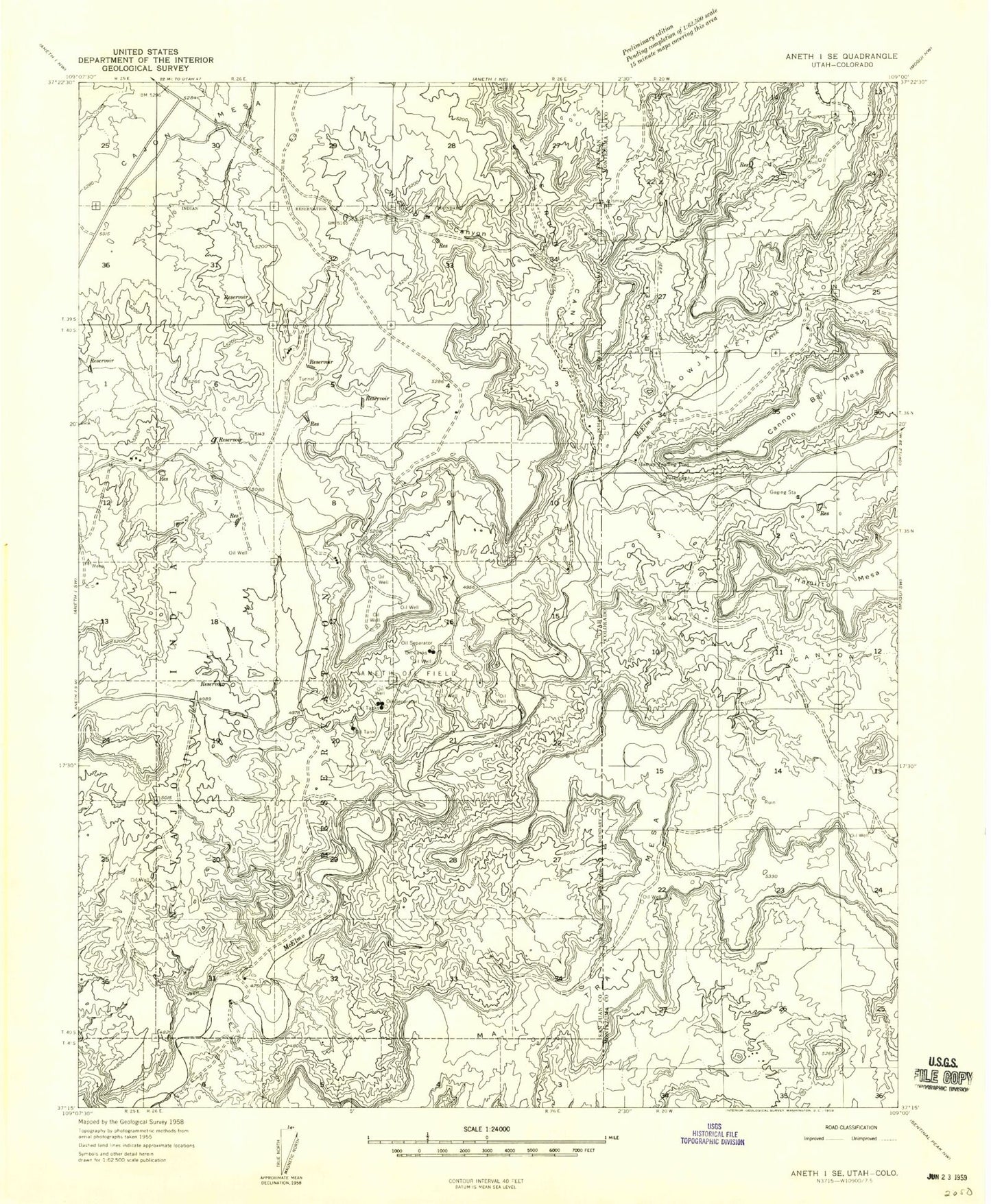 Classic USGS Wickiup Canyon Utah 7.5'x7.5' Topo Map Image