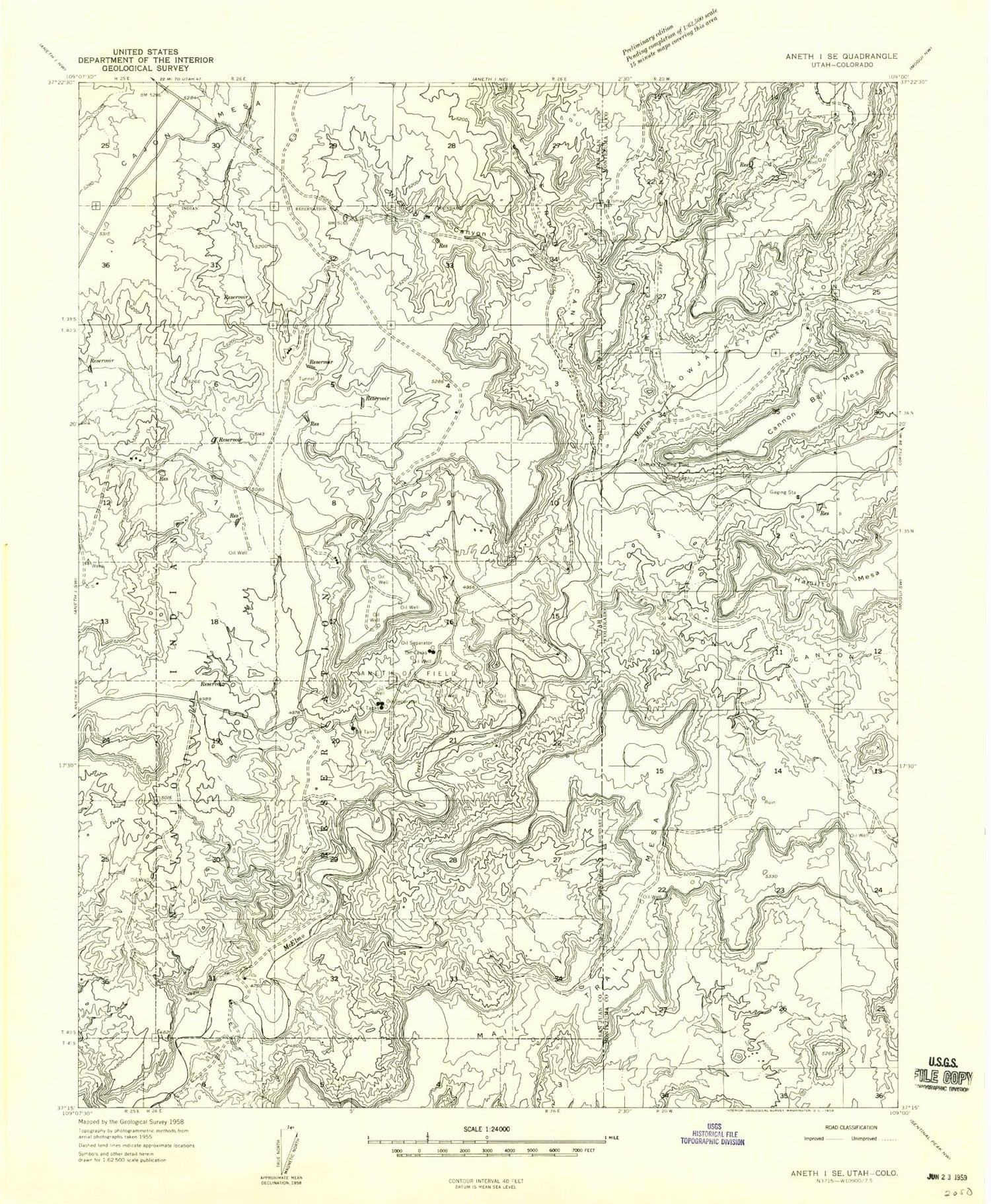 Classic USGS Wickiup Canyon Utah 7.5'x7.5' Topo Map Image