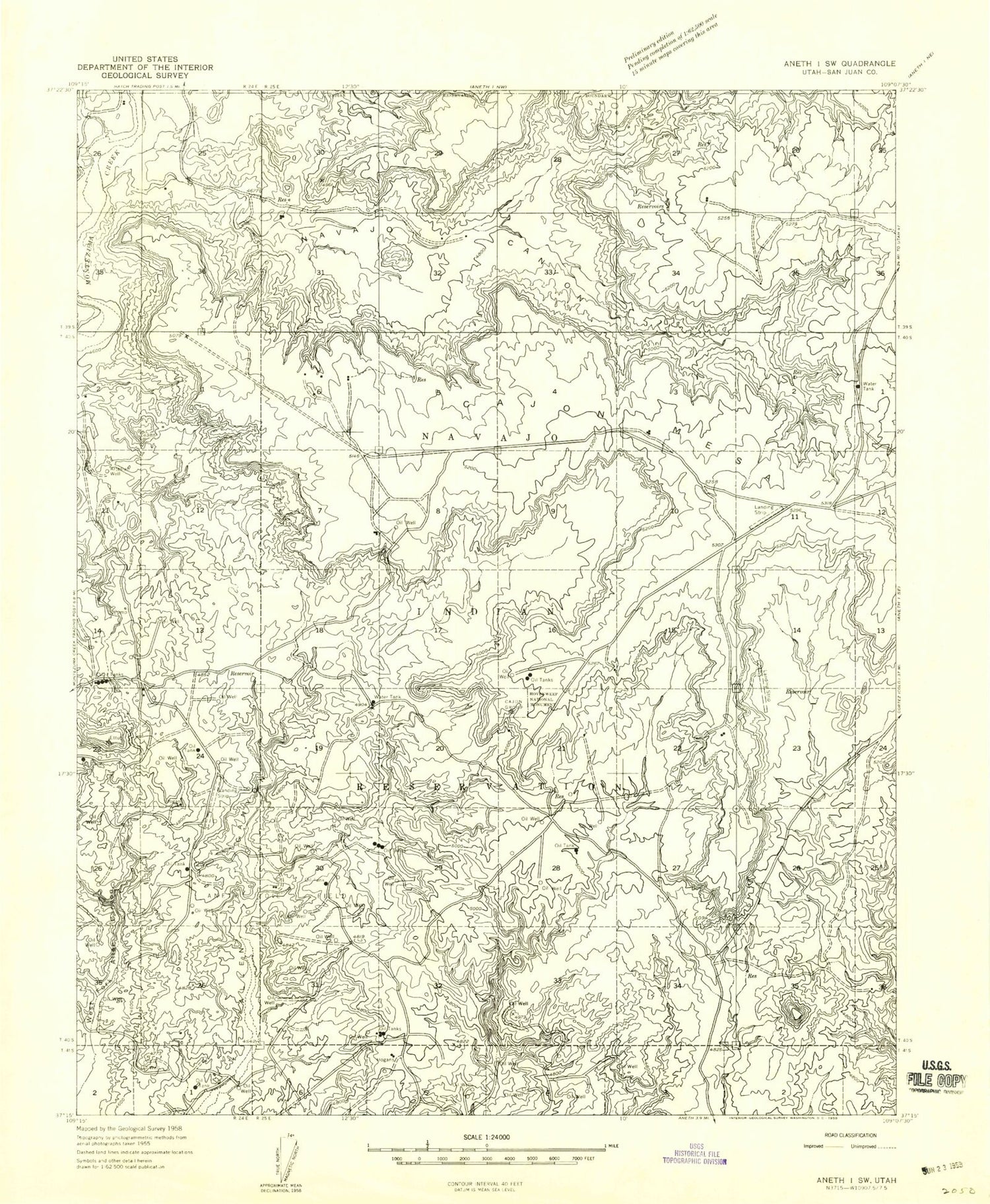 Classic USGS Navajo Canyon Utah 7.5'x7.5' Topo Map Image