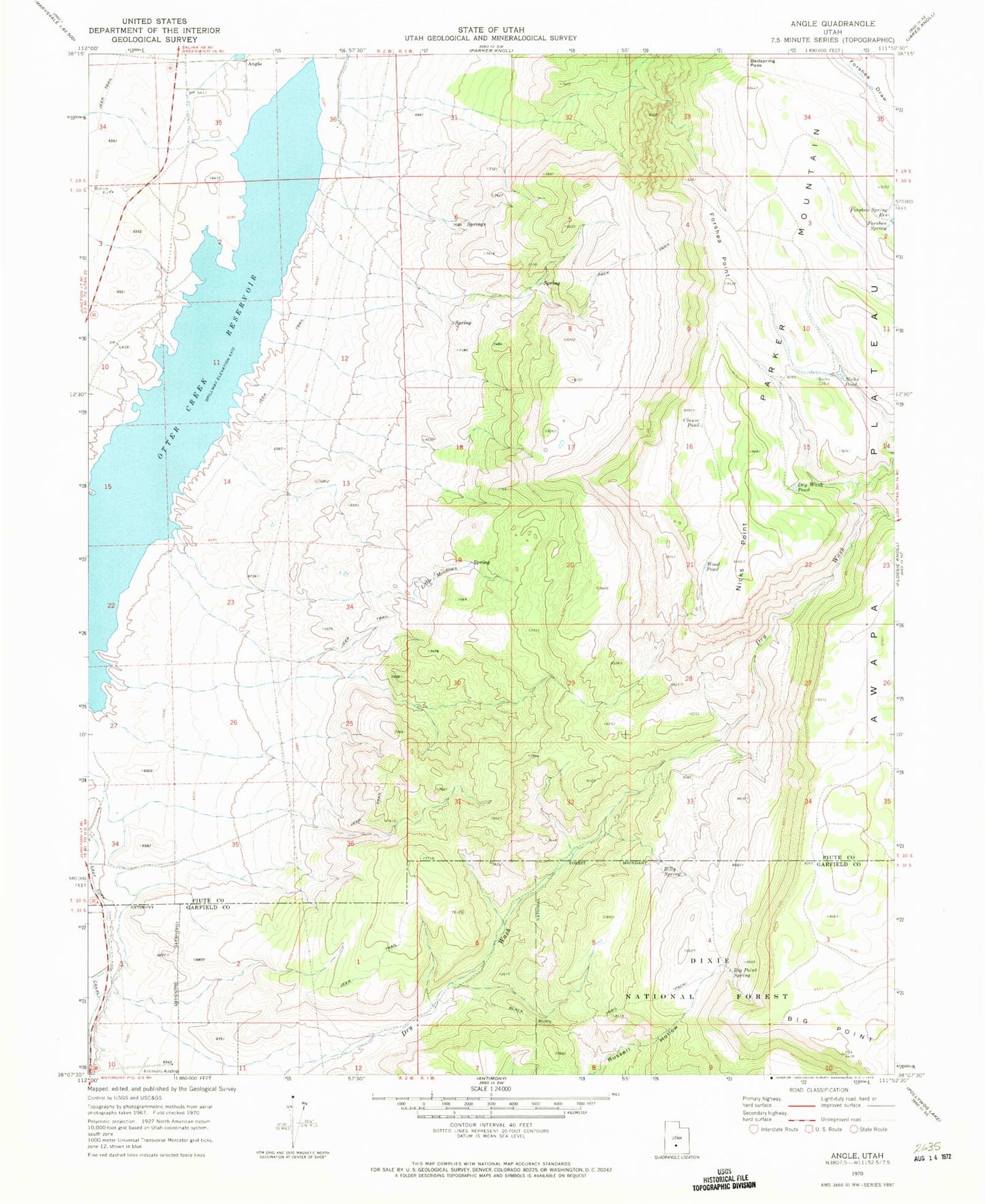 Classic USGS Angle Utah 7.5'x7.5' Topo Map Image