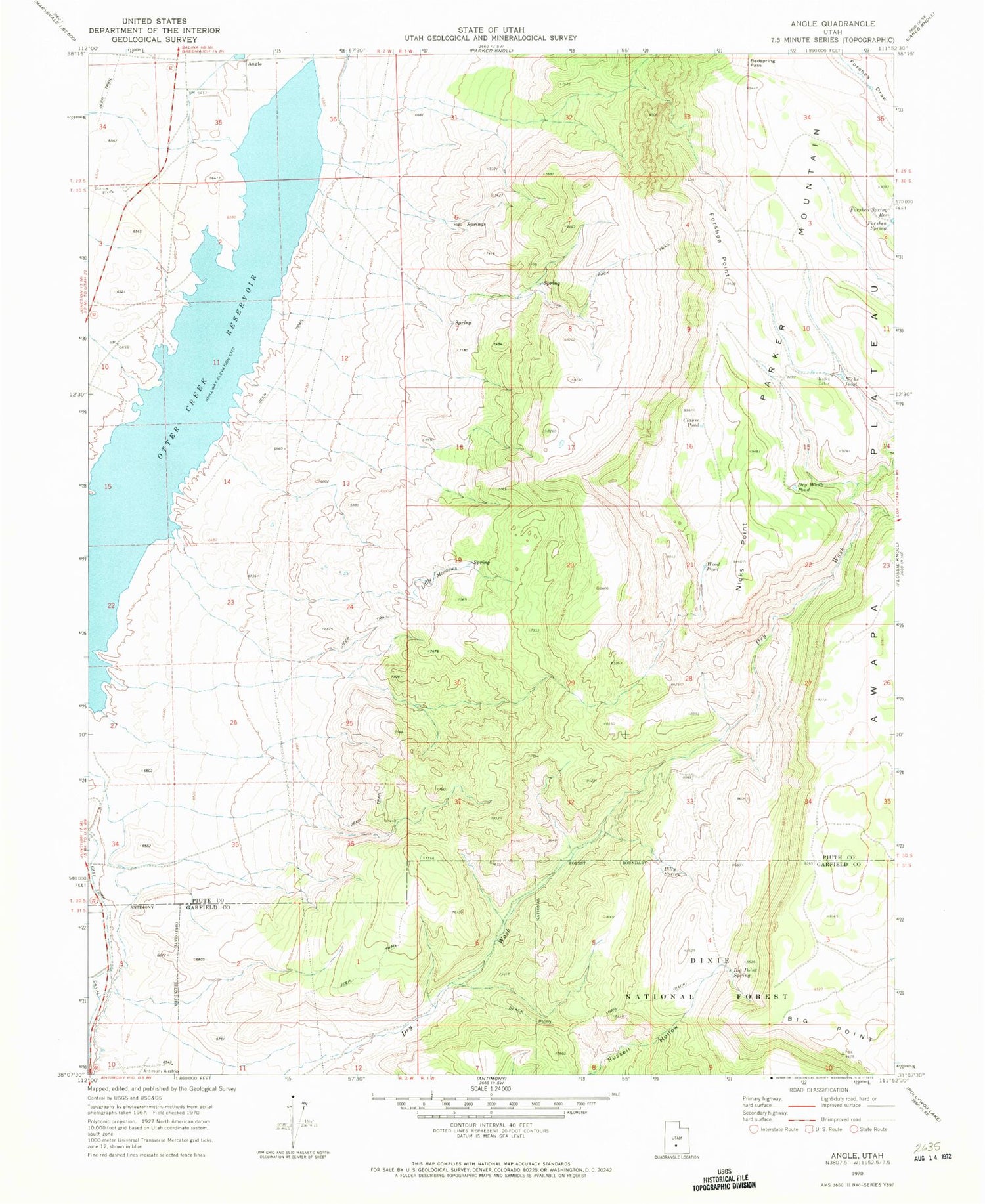 Classic USGS Angle Utah 7.5'x7.5' Topo Map Image