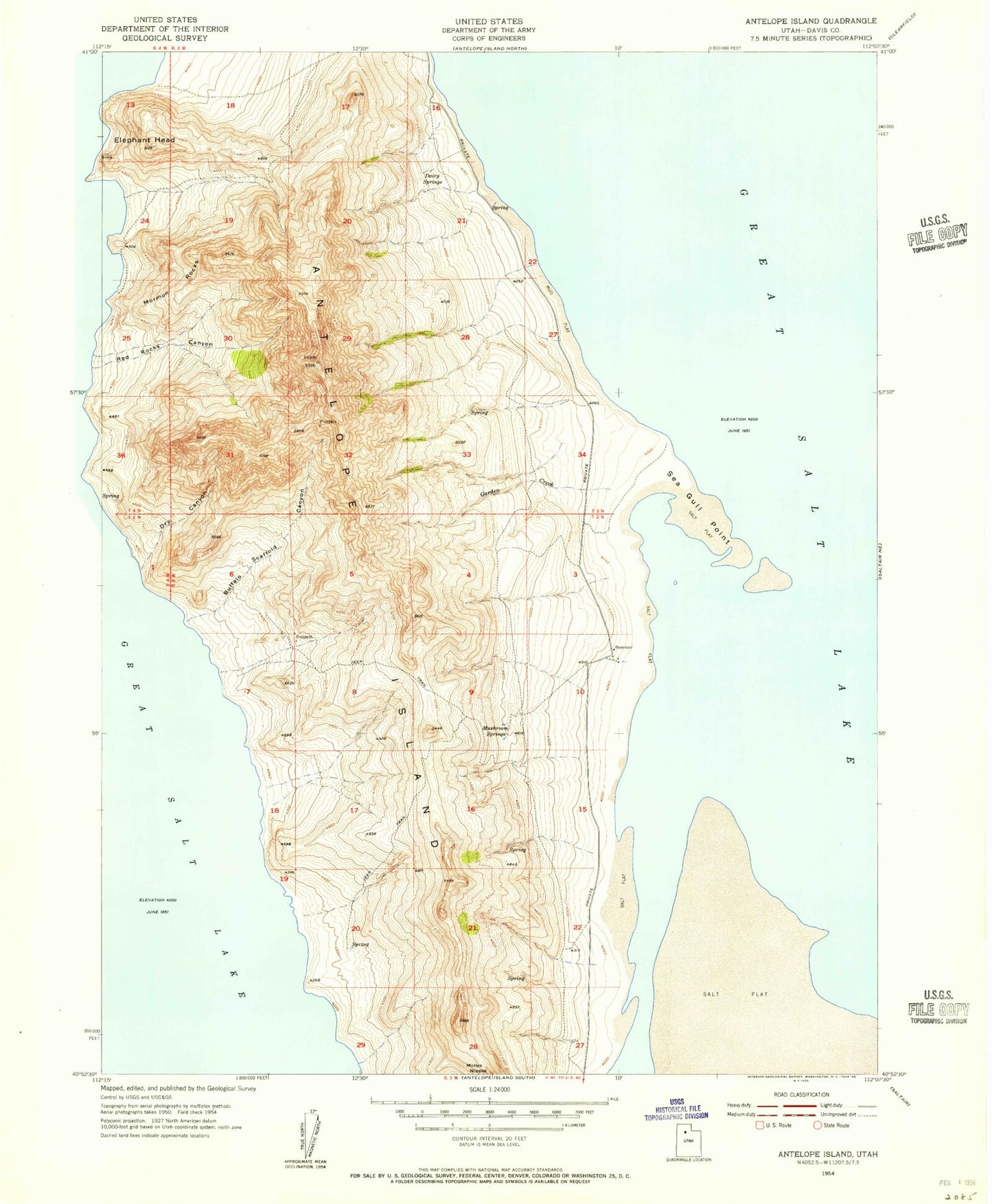 Classic USGS Antelope Island Utah 7.5'x7.5' Topo Map Image