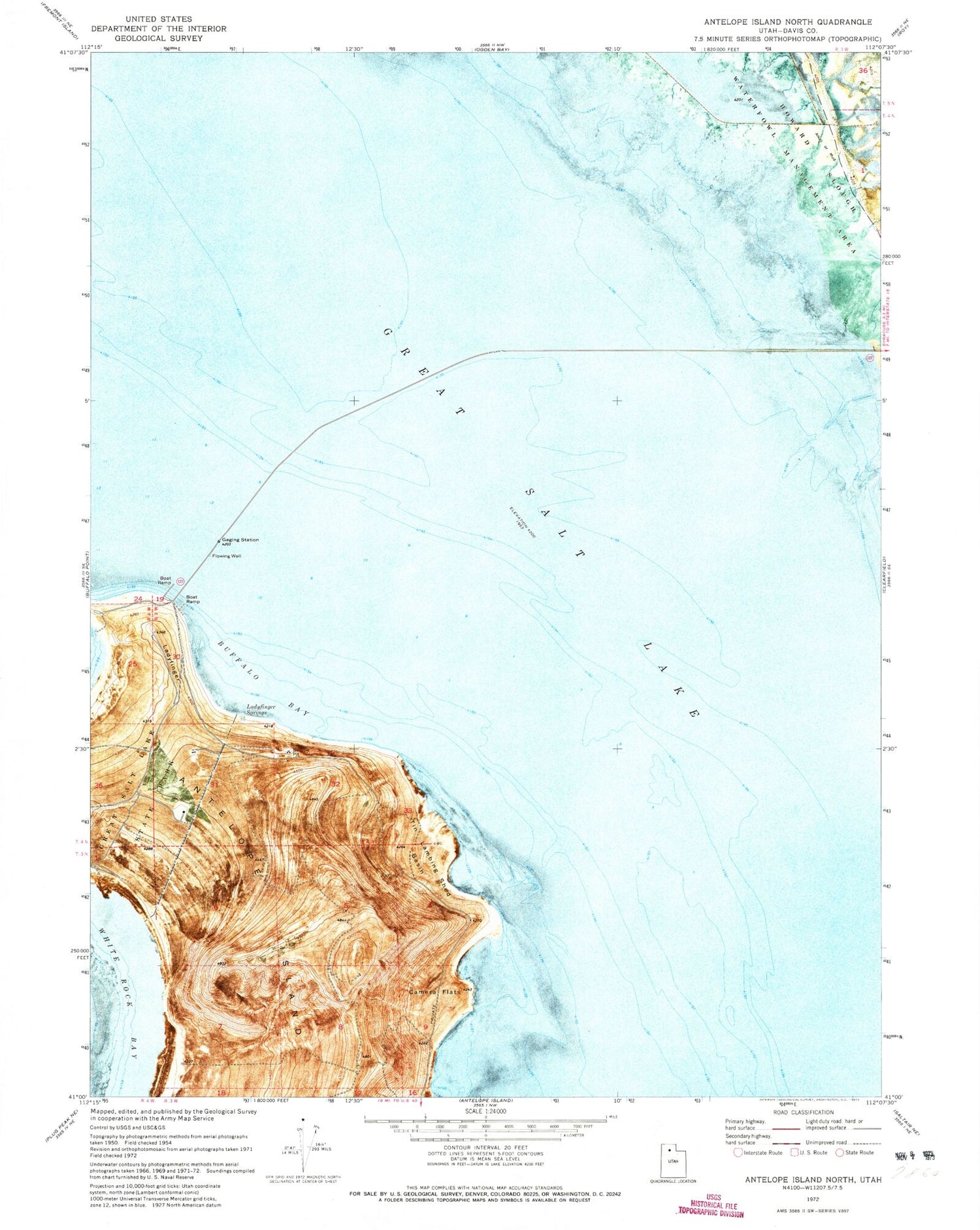 Classic USGS Antelope Island North Utah 7.5'x7.5' Topo Map Image