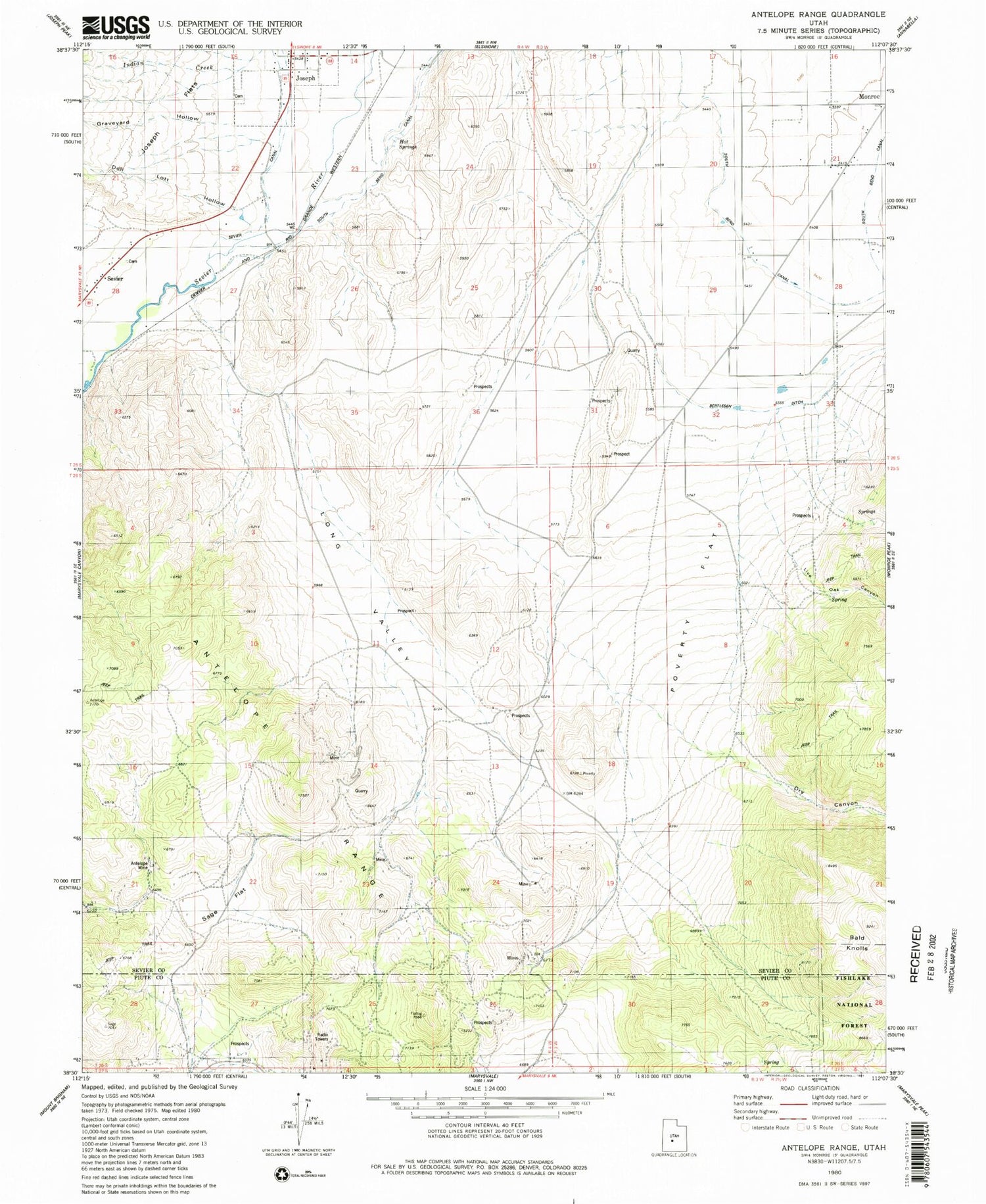 Classic USGS Antelope Range Utah 7.5'x7.5' Topo Map Image