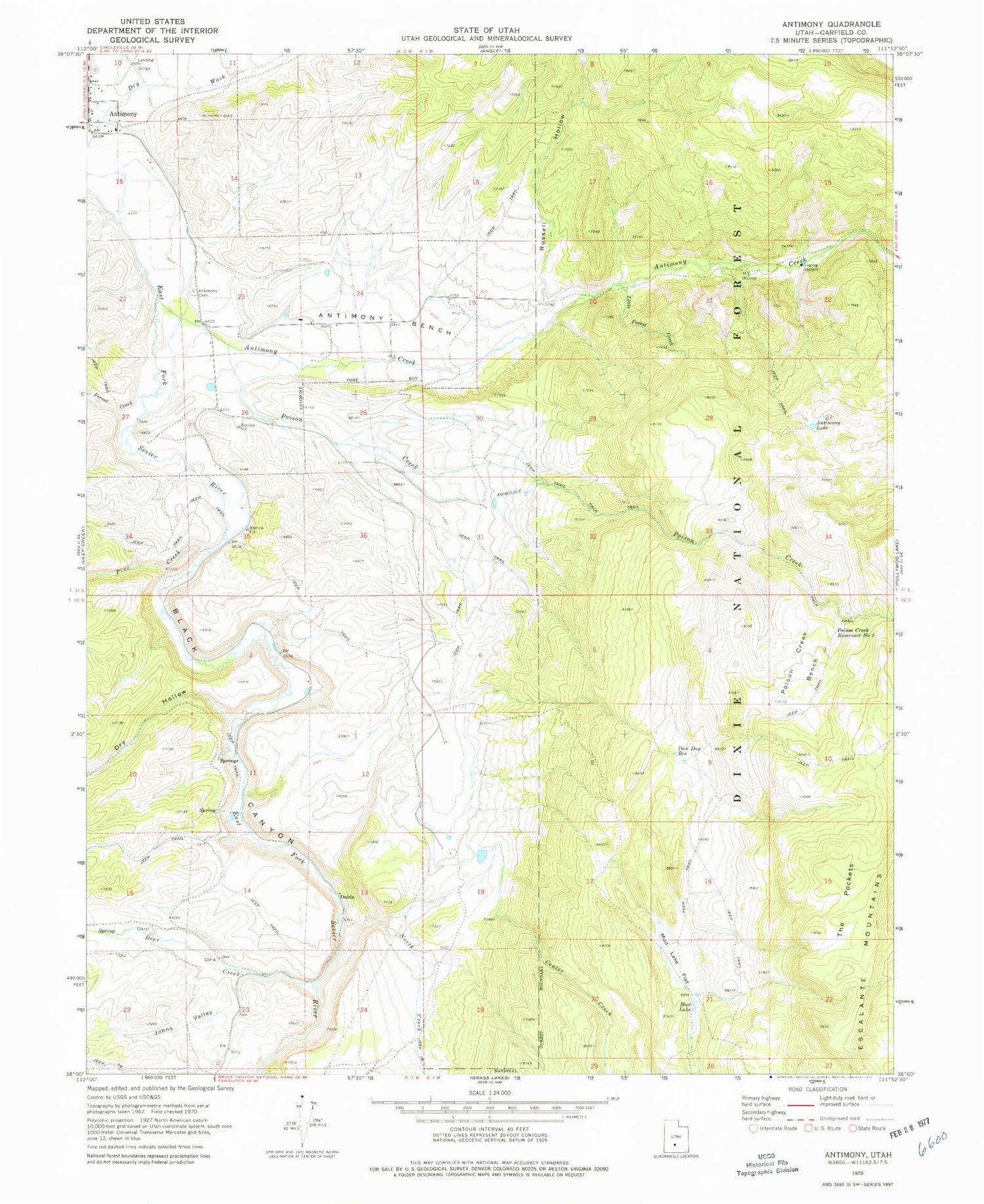 Classic USGS Antimony Utah 7.5'x7.5' Topo Map Image
