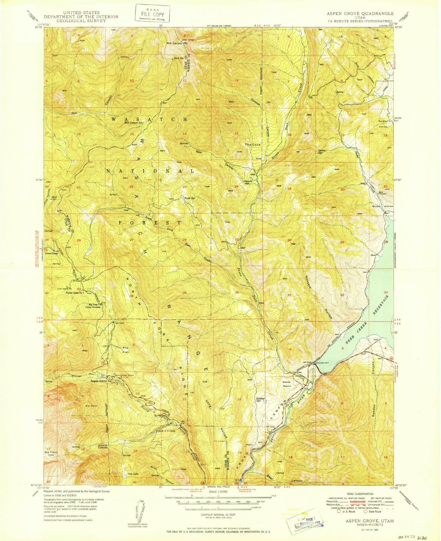 Classic USGS Aspen Grove Utah 7.5'x7.5' Topo Map Image