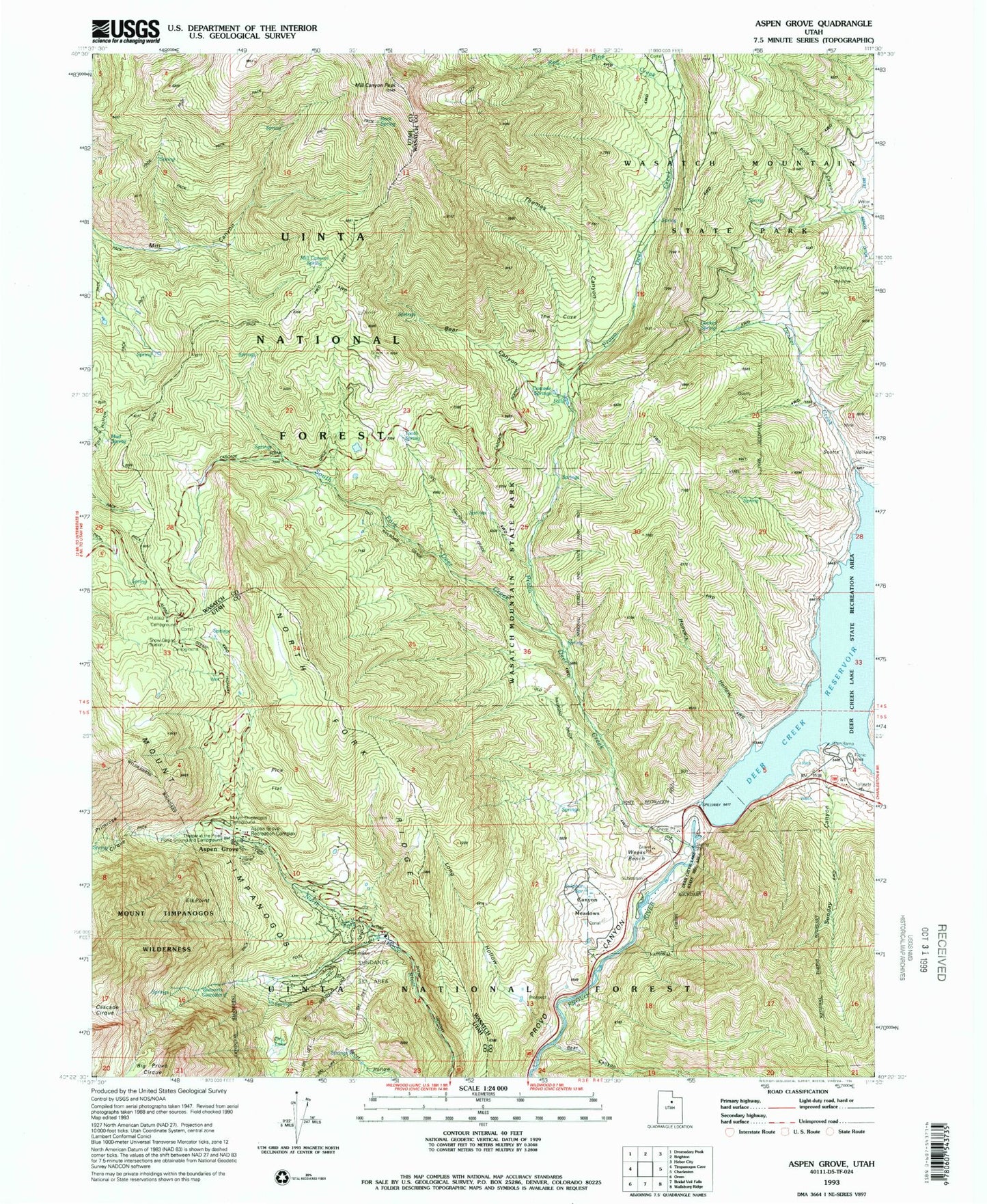 Classic USGS Aspen Grove Utah 7.5'x7.5' Topo Map Image