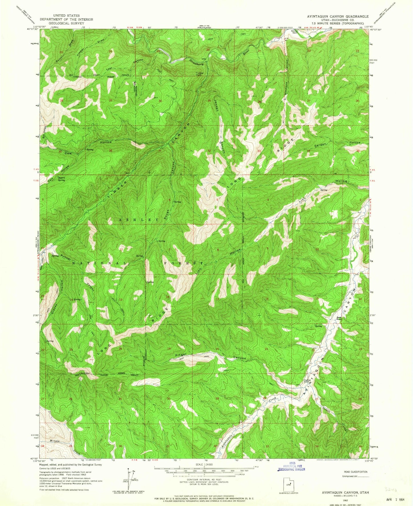Classic USGS Avintaquin Canyon Utah 7.5'x7.5' Topo Map Image