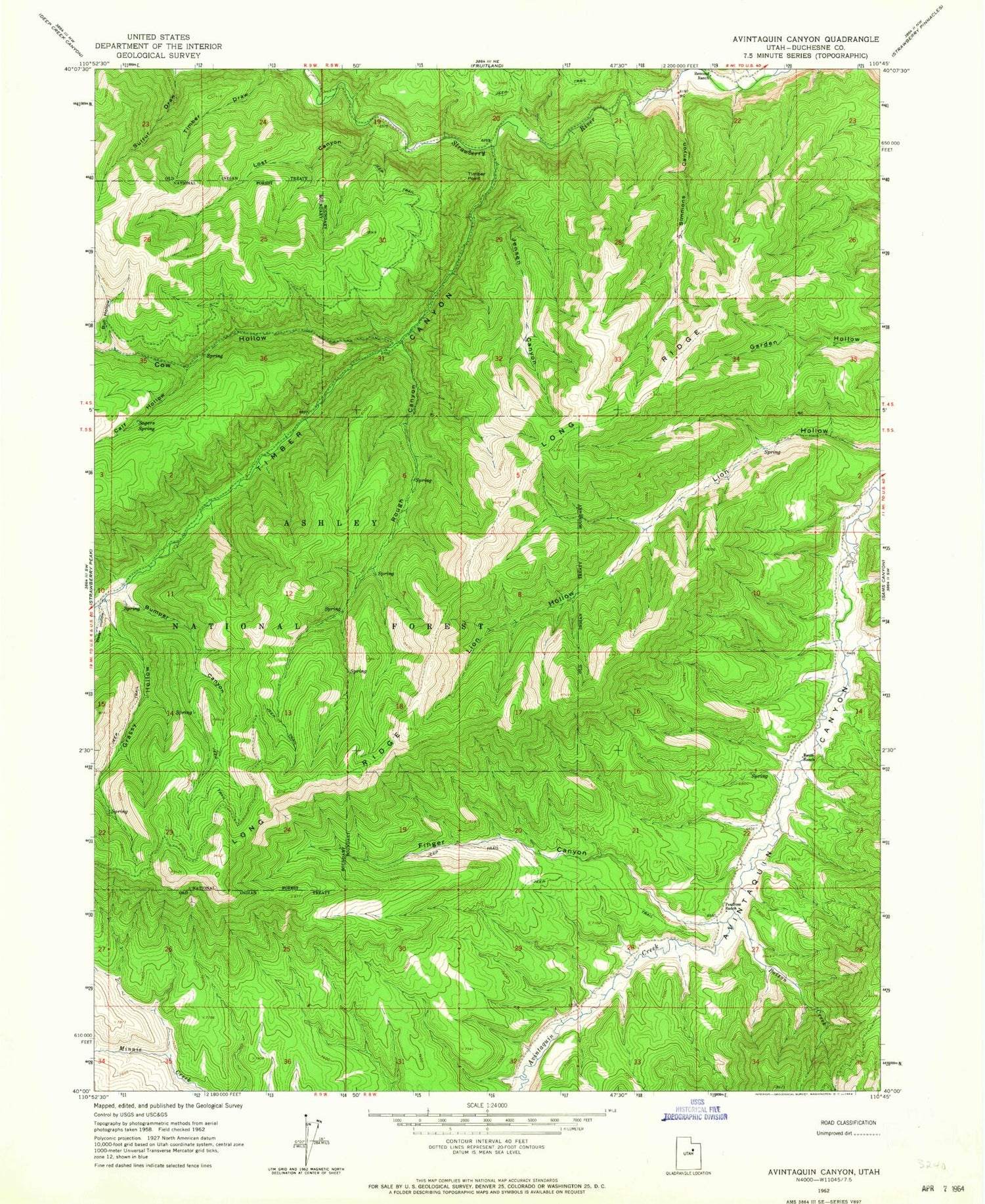 Classic USGS Avintaquin Canyon Utah 7.5'x7.5' Topo Map Image
