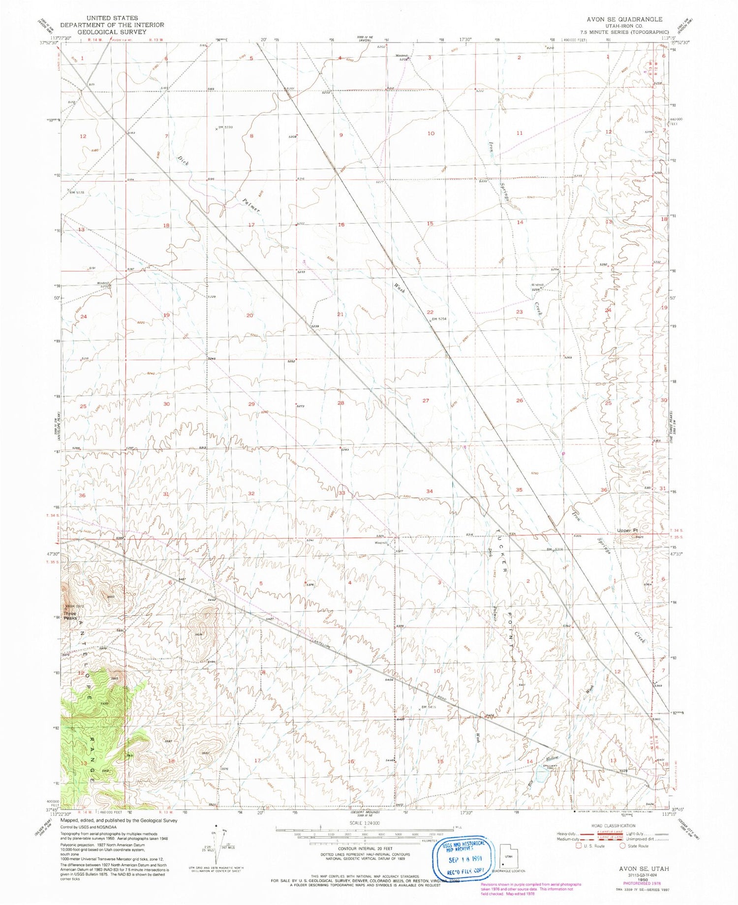 Classic USGS Avon SE Utah 7.5'x7.5' Topo Map Image