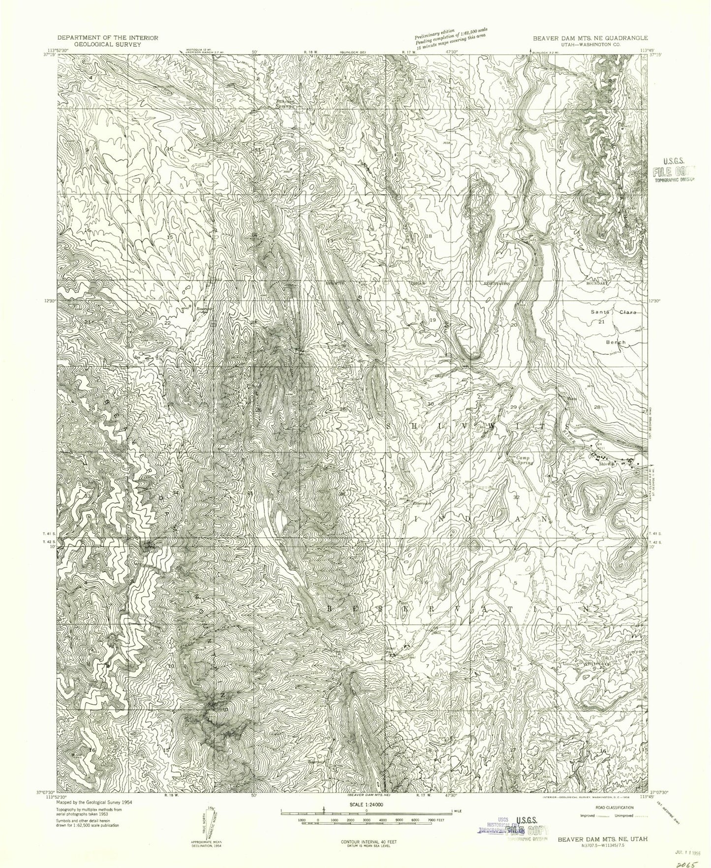 Classic USGS Shivwits Utah 7.5'x7.5' Topo Map Image
