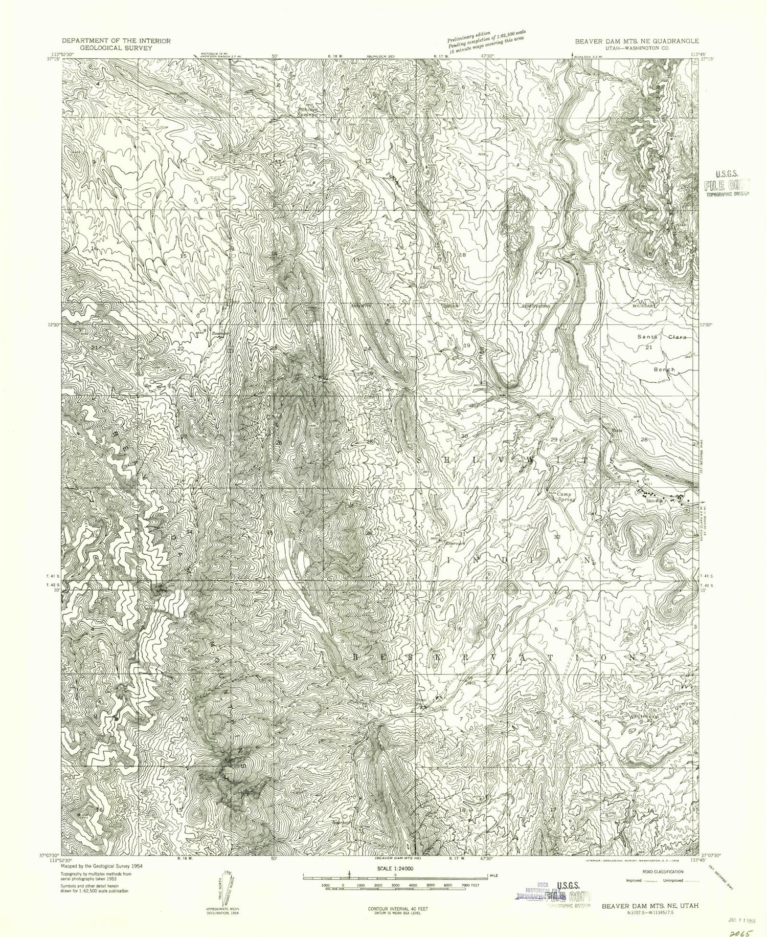 Classic USGS Shivwits Utah 7.5'x7.5' Topo Map Image