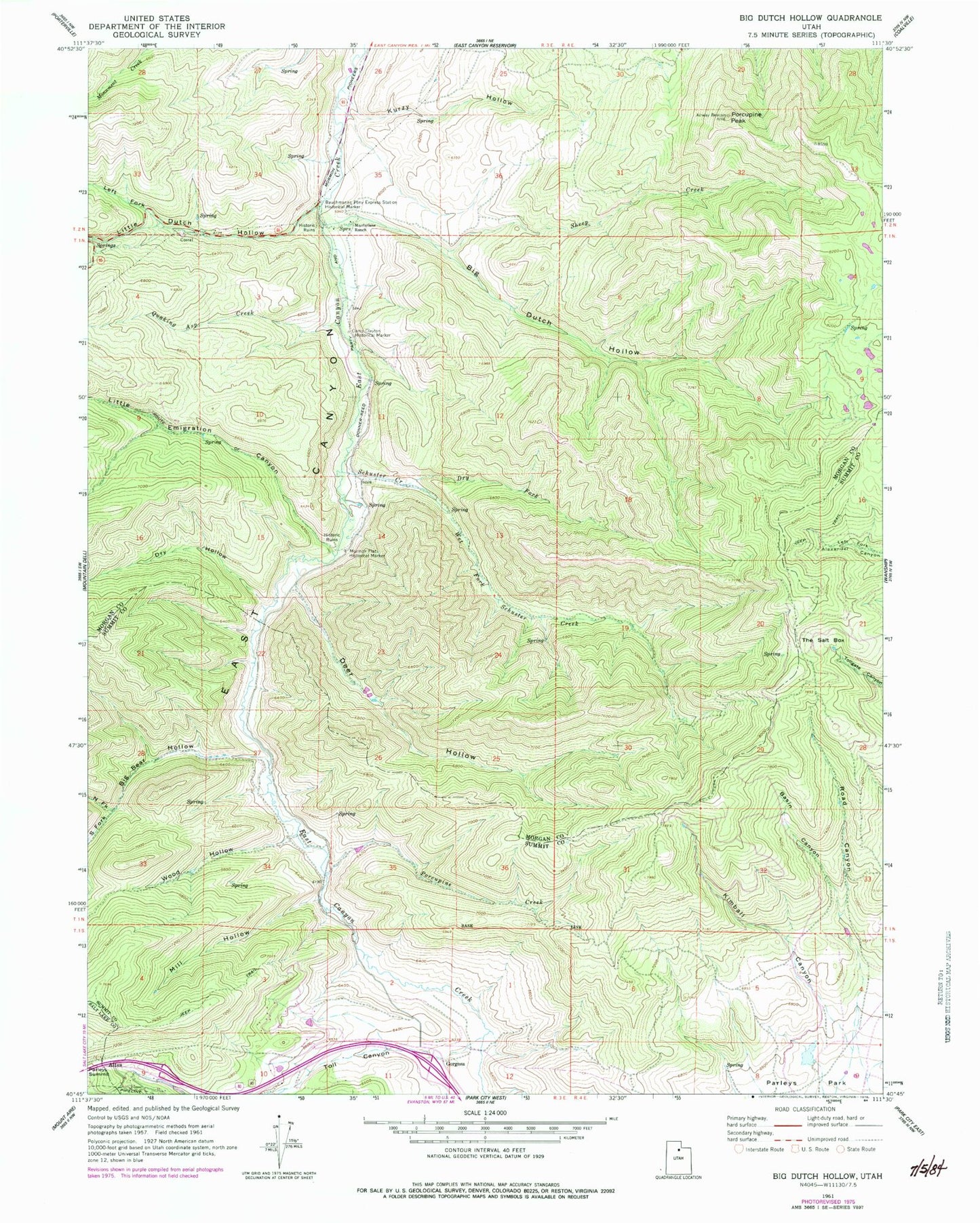Classic USGS Big Dutch Hollow Utah 7.5'x7.5' Topo Map Image