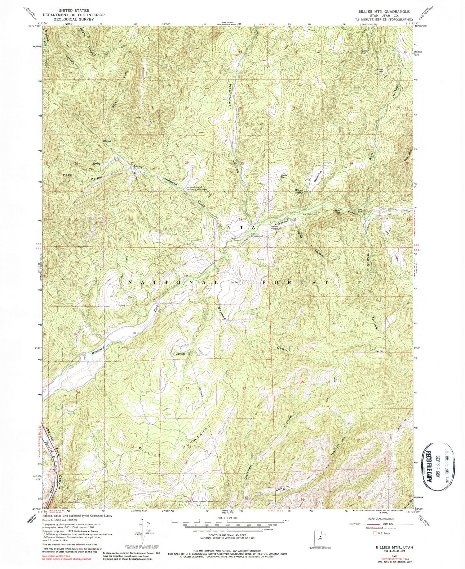 Classic USGS Billies Mountain Utah 7.5'x7.5' Topo Map Image